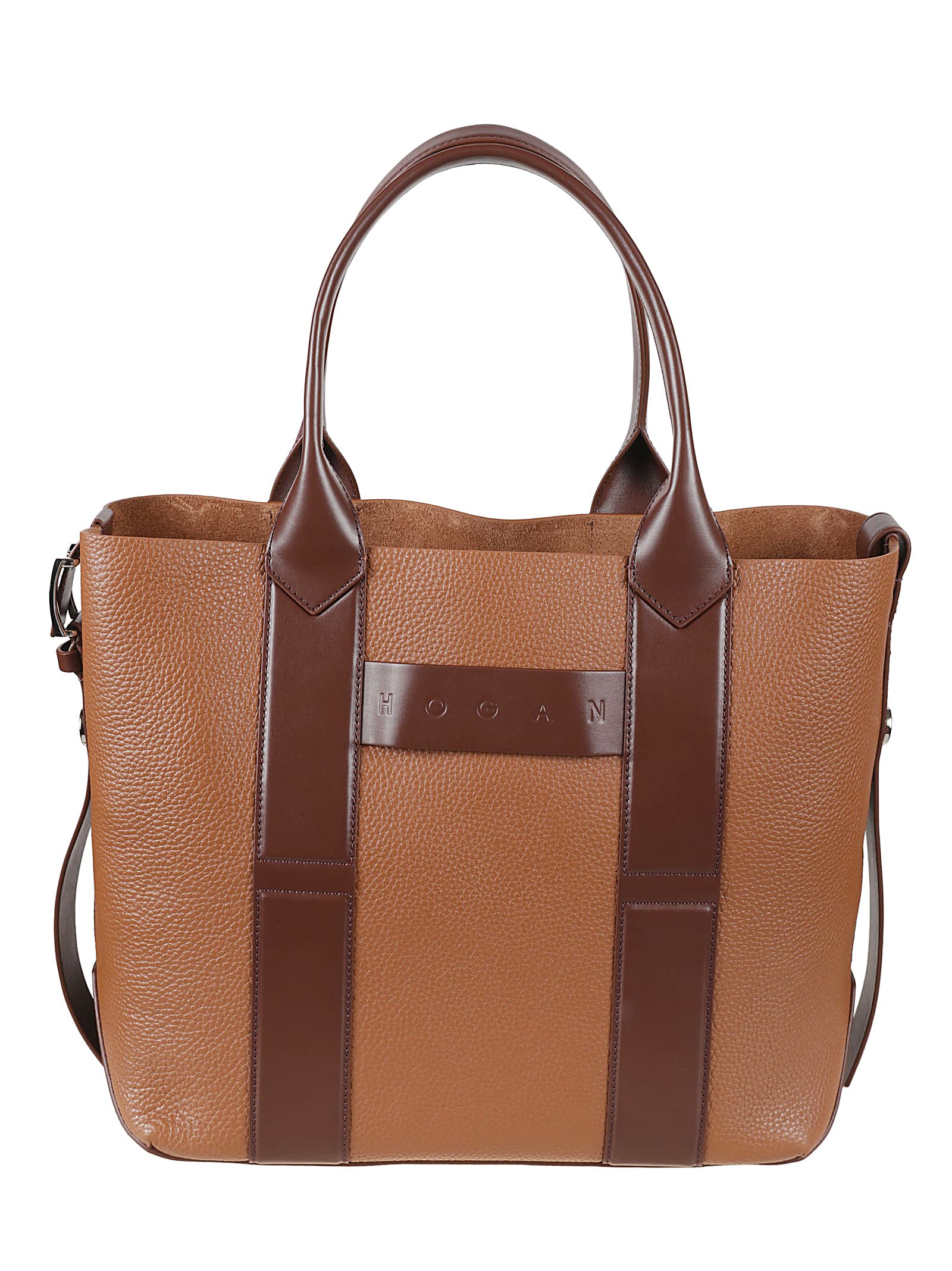 Hogan Logo Square Shopping Tote In Leather