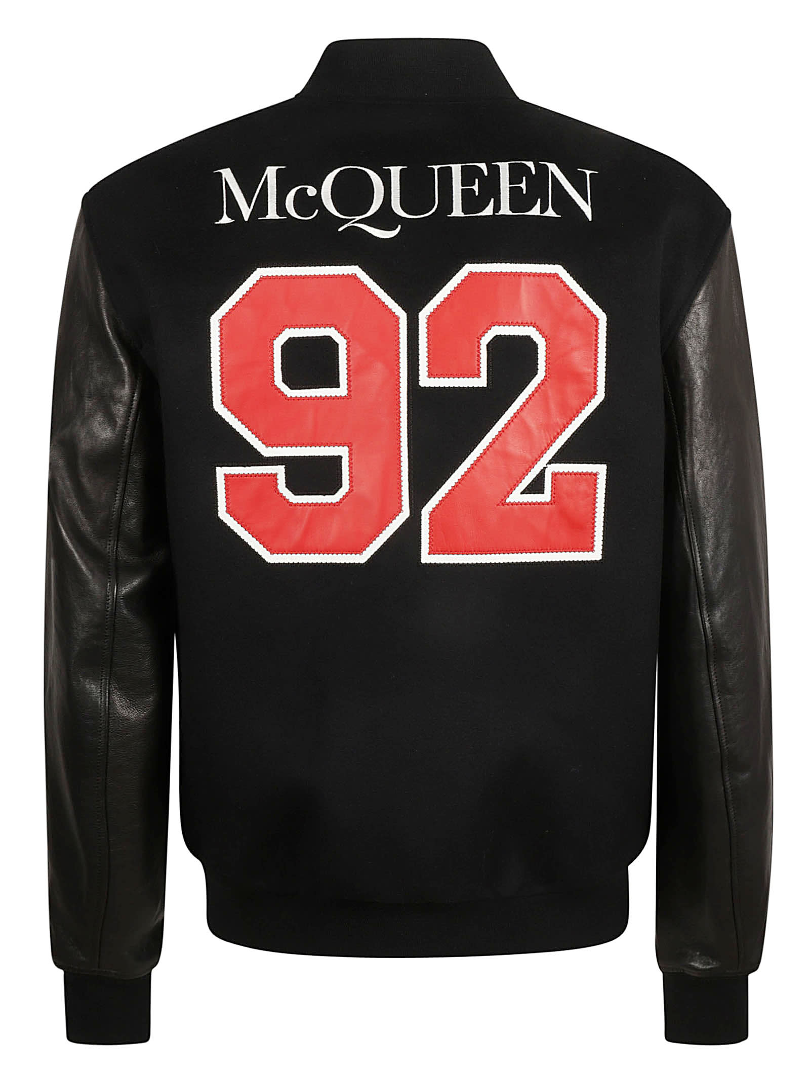 Shop Alexander Mcqueen Logo Embroidery Bomber In Black/lust Red