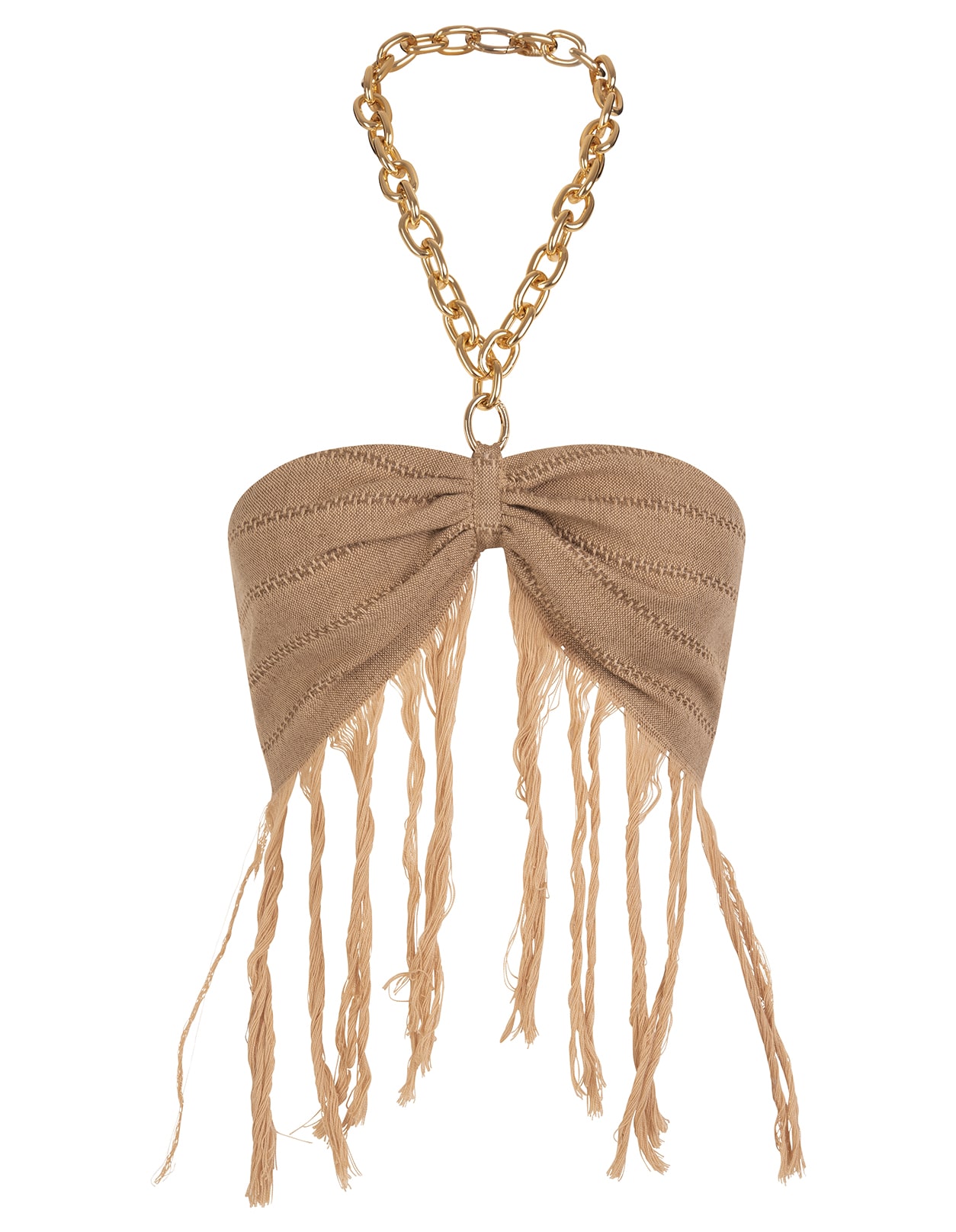 Giuseppe di Morabito Camel Bandeau Top With Chain And Fringes
