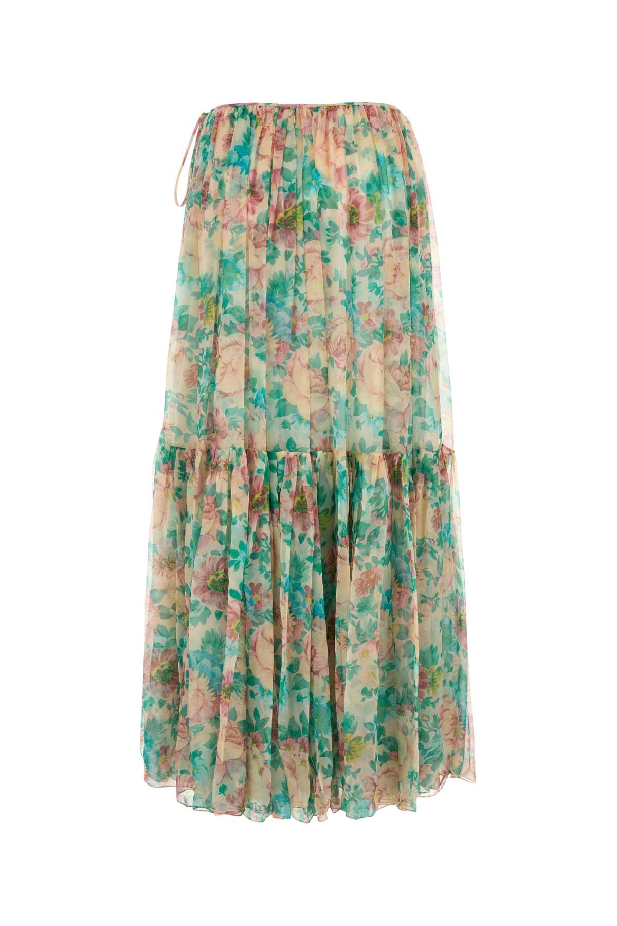 Chloé Floral Tiered Silk Skirt With Elastic Waistband In Green