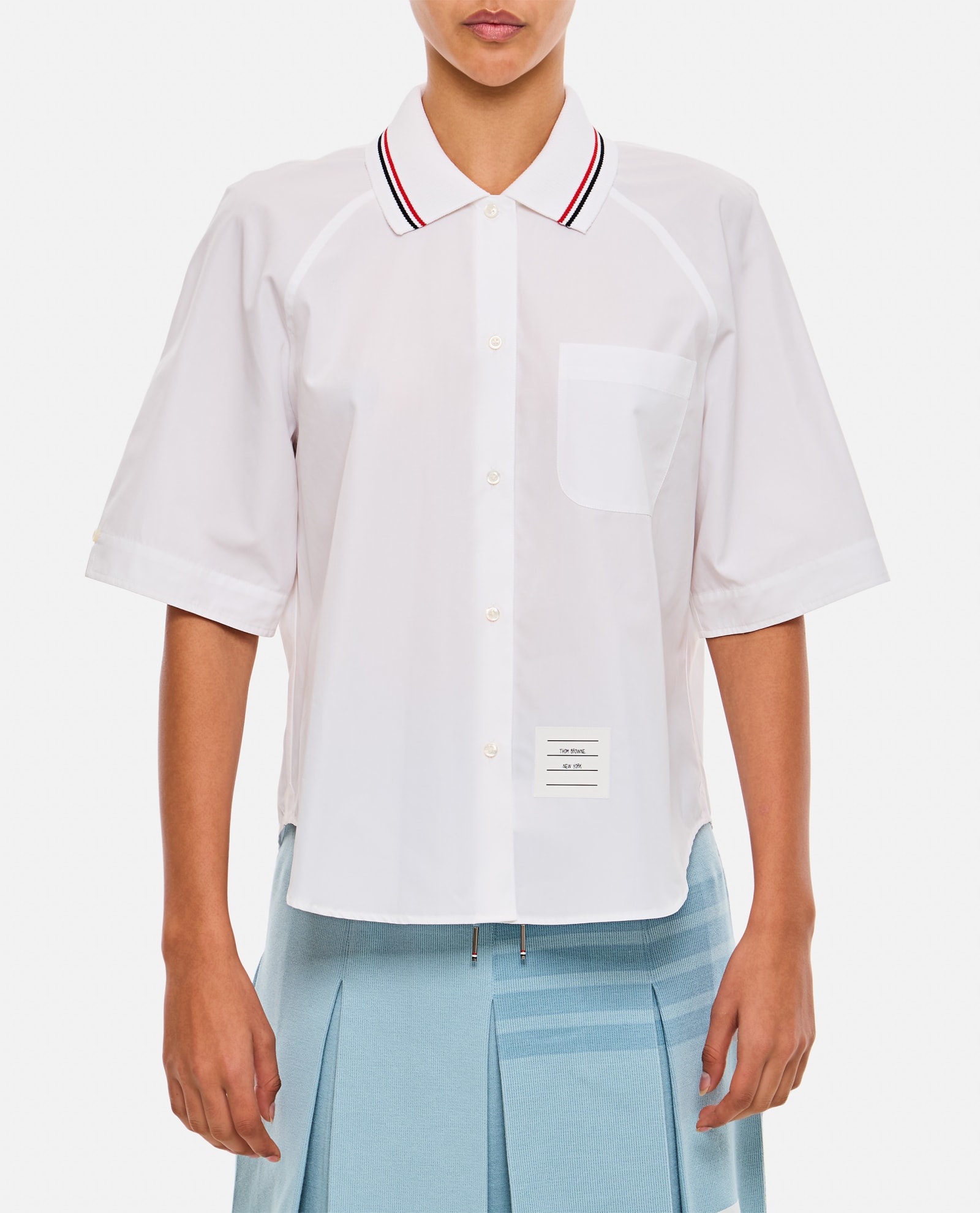 Thom Browne Box Pleat Point Collar Shirt In White