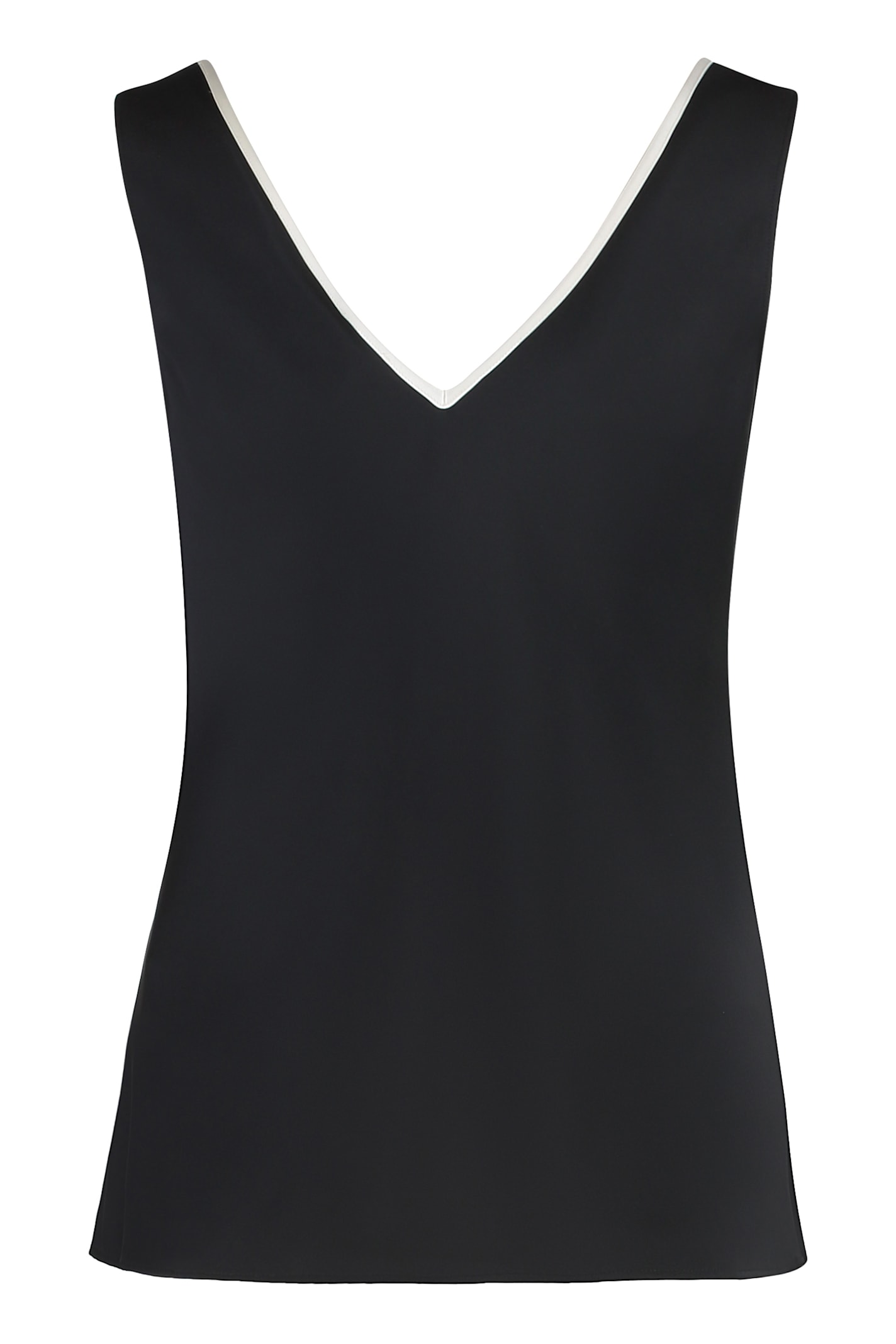 Calvin Klein Satin V-neck Sleeveless Top In Black