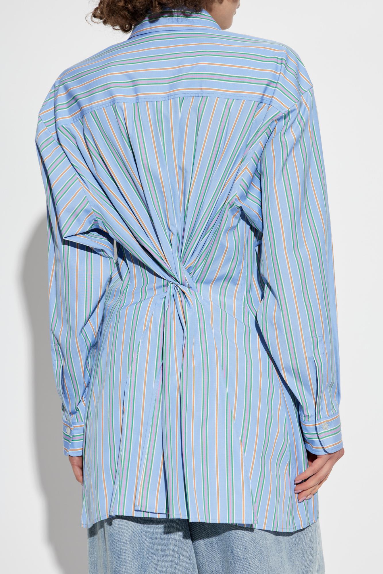 Etro Knotted Button-up Striped Shirt In Azure