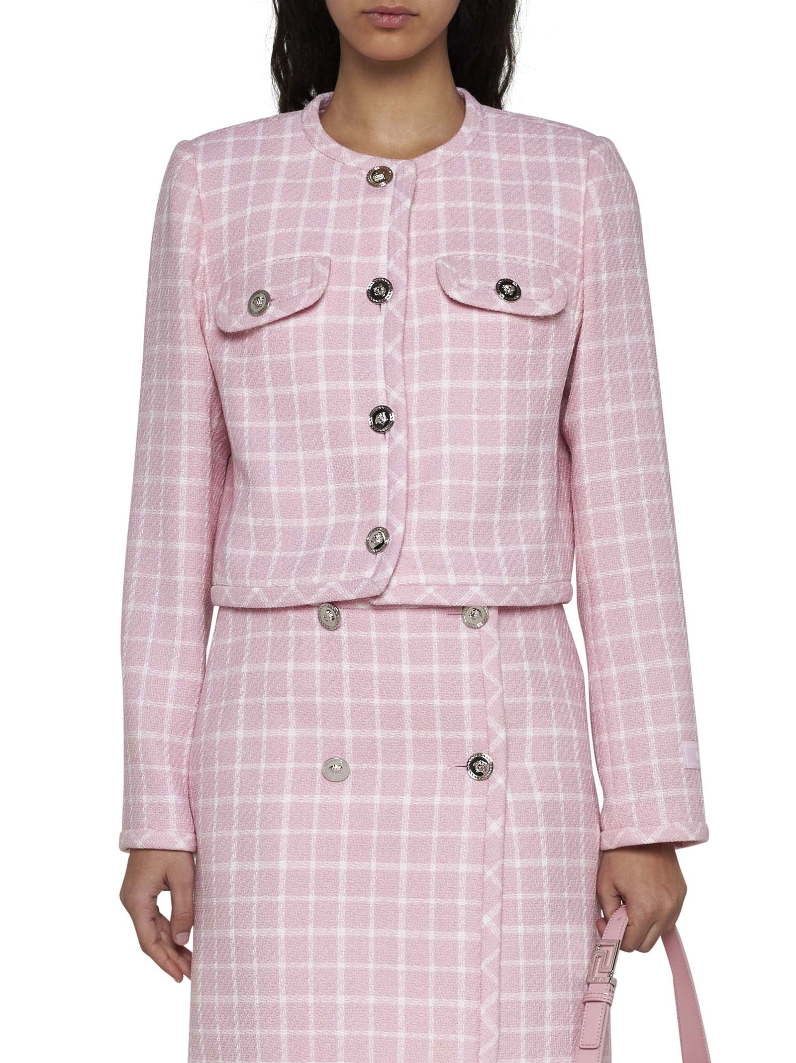 Shop Versace Jacket In Pastel Pink + White