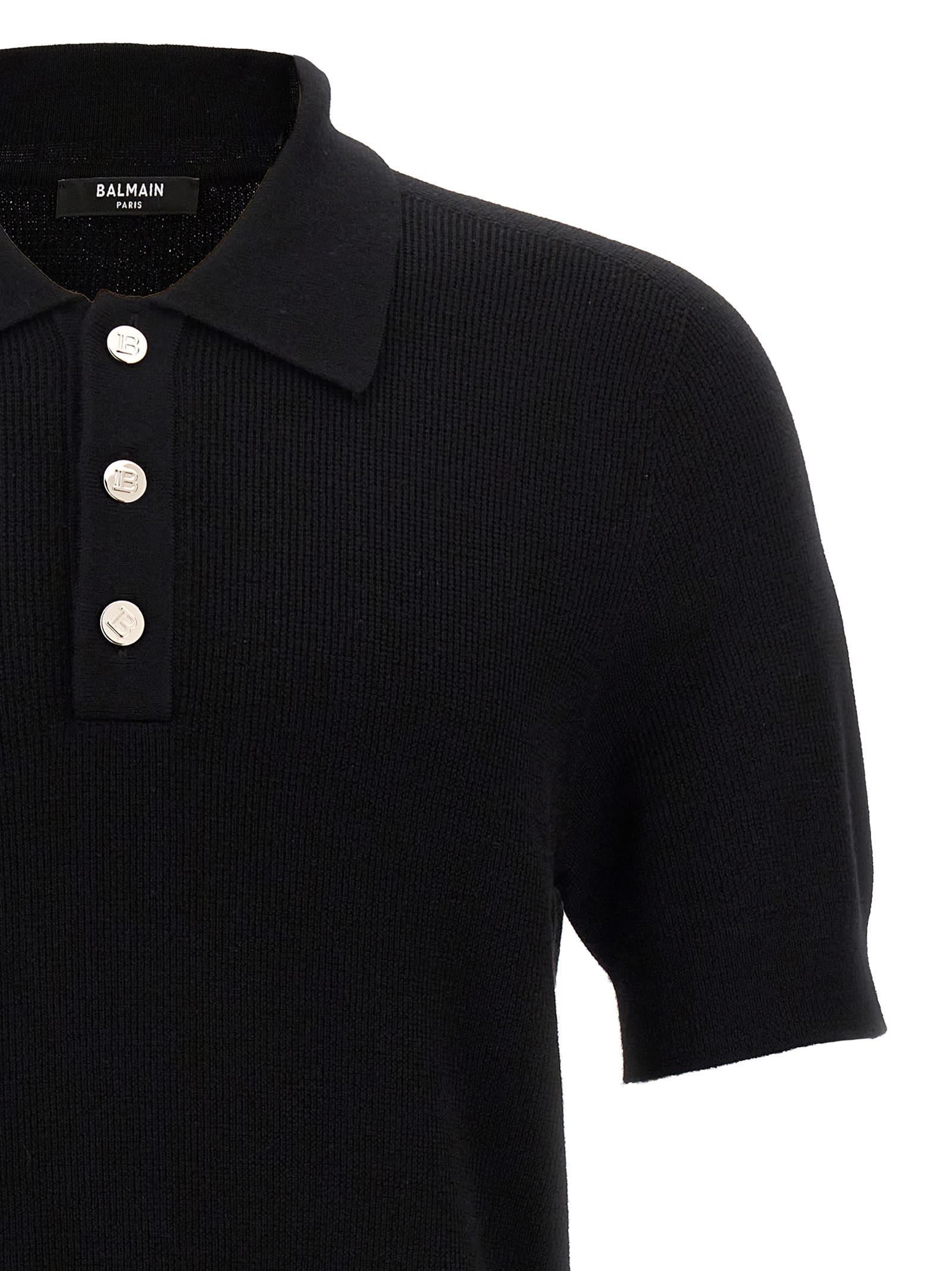 Balmain Short-sleeve Merino Polo Shirt In Black
