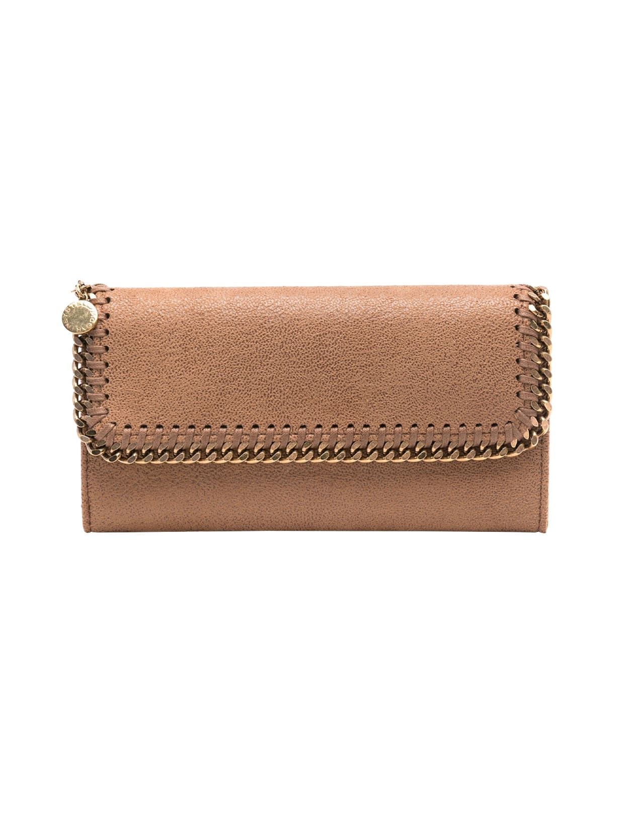 STELLA MCCARTNEY PECAN BROWN AND GOLD CONTINENTAL FALABELLA WALLET 