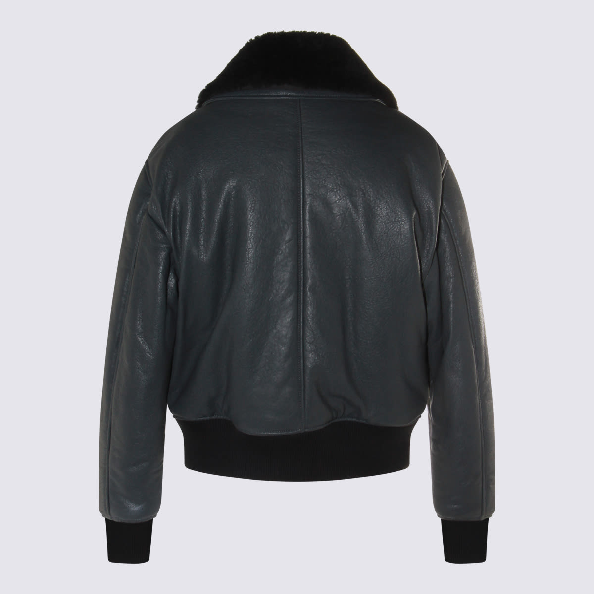 Ami Alexandre Mattiussi Leather Bomber Jacket Shearling Collar In Black