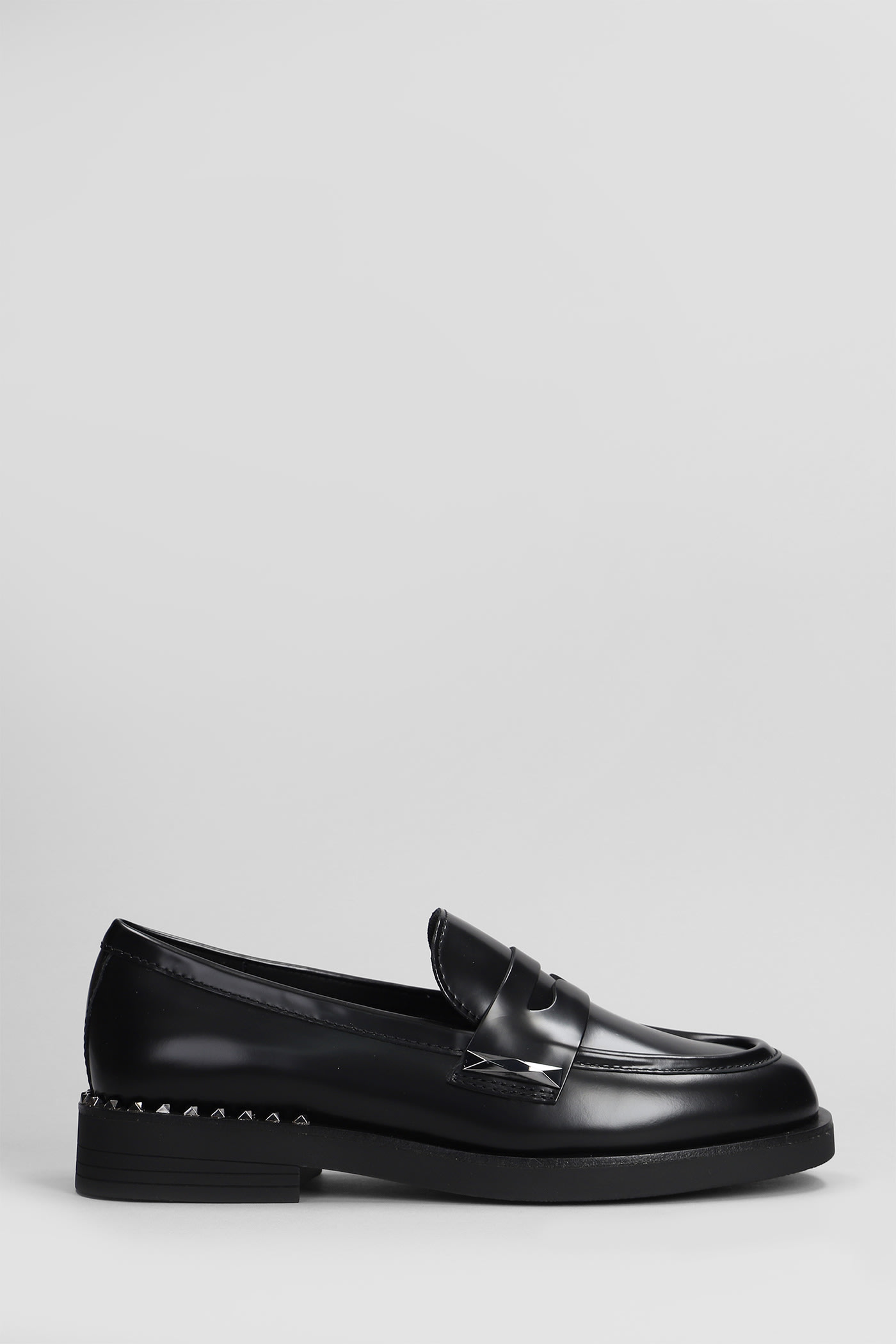 Whisper Studs Loafers In Black Leather