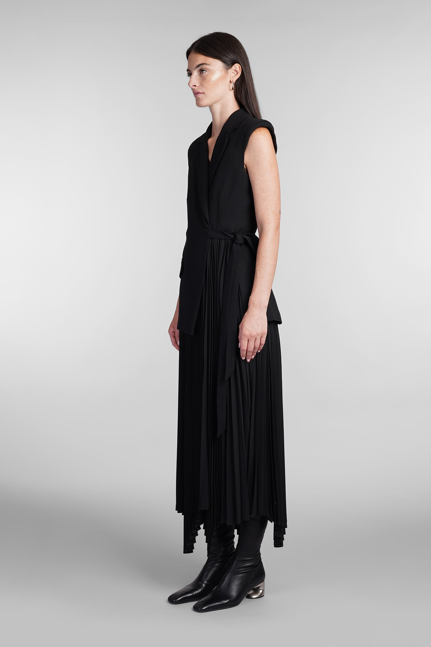 Simkhai Helena Layered Crepe And Chiffon Midi Wrap Dress In Black