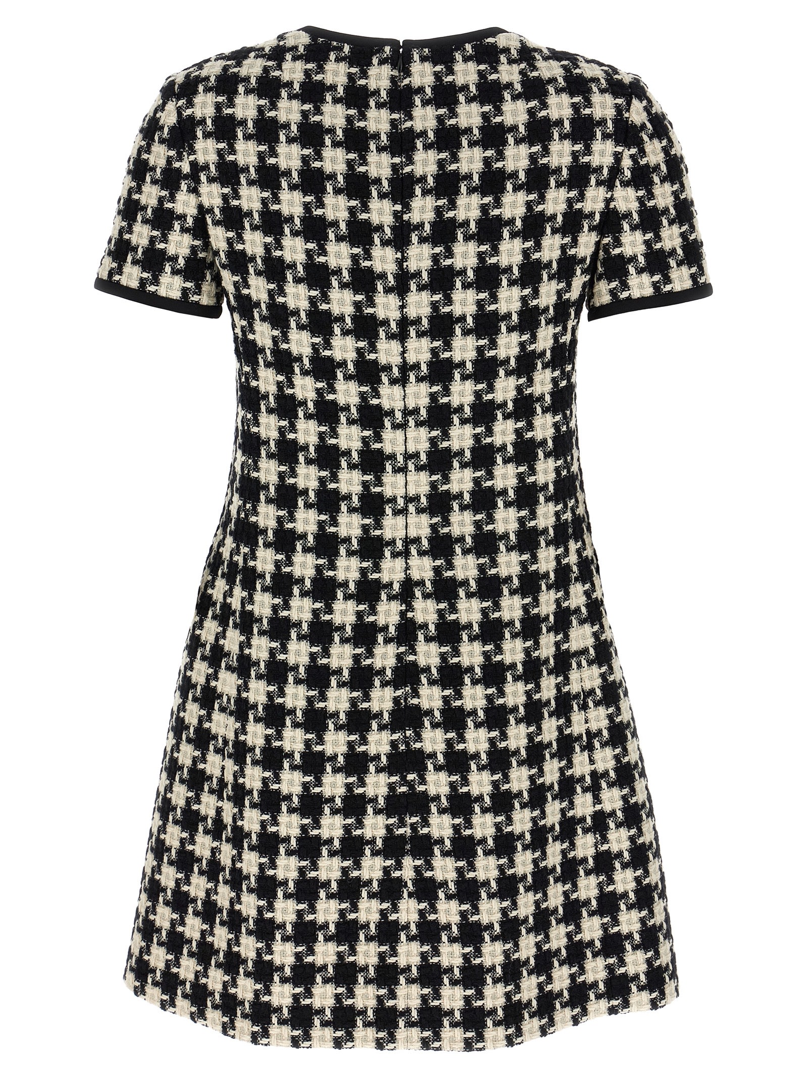 Valentino Embroidered Damier Light Tweed Short Dress In White/black