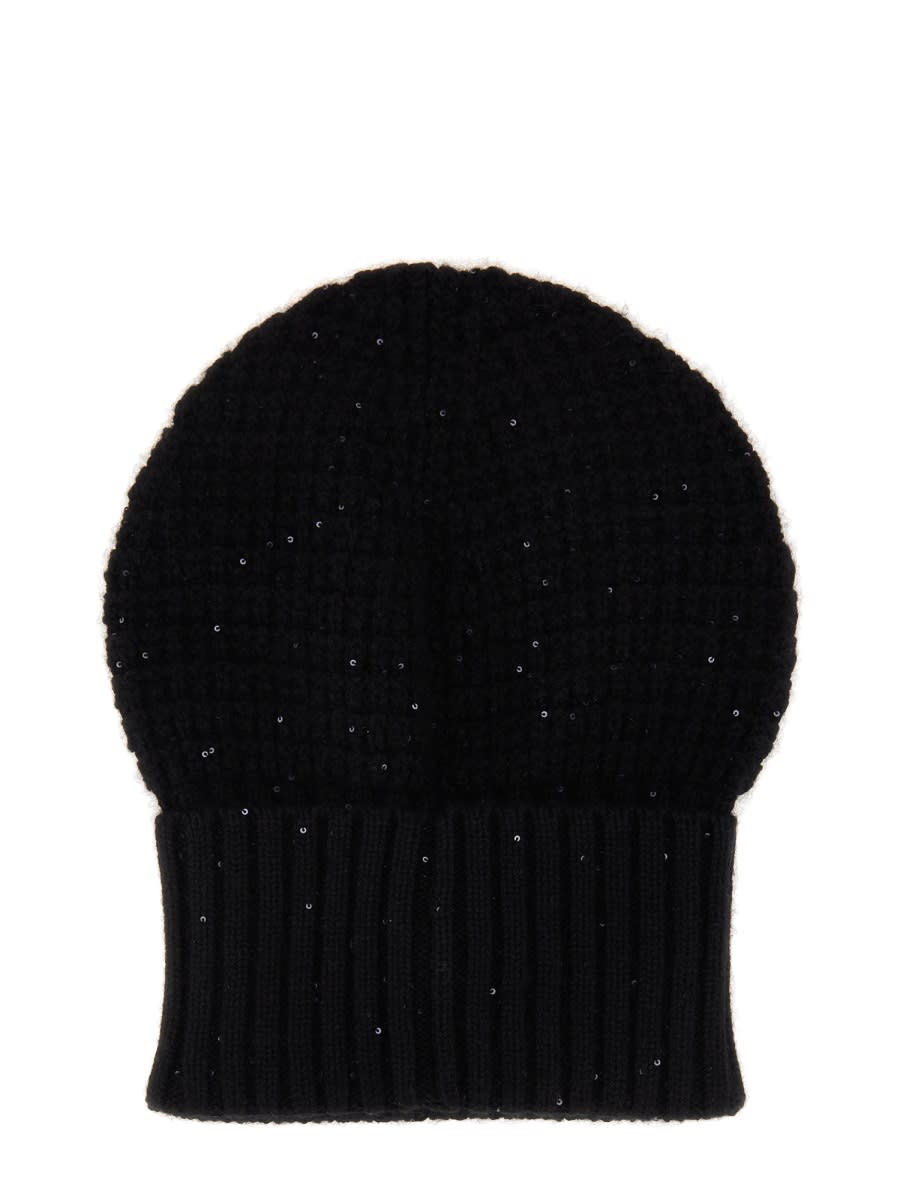 Fabiana Filippi Textured Beanie With Subtle Sequins And Ribbed Cuff In Black
