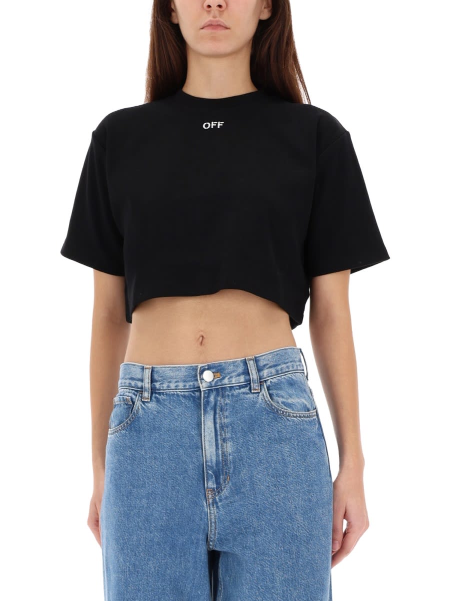 Off-white Ribbed Cropped T-shirt In Black