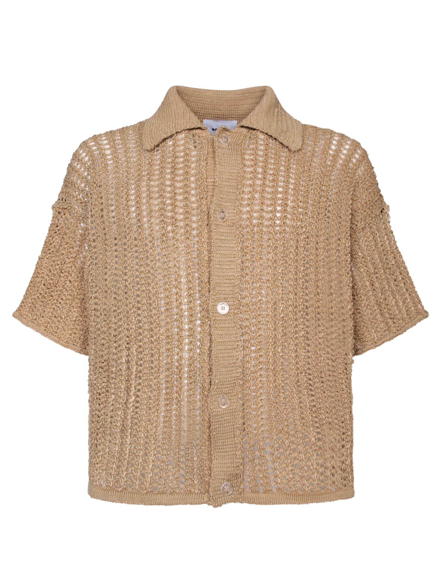 Three Quarter Sleeves Beige Polo Shirt