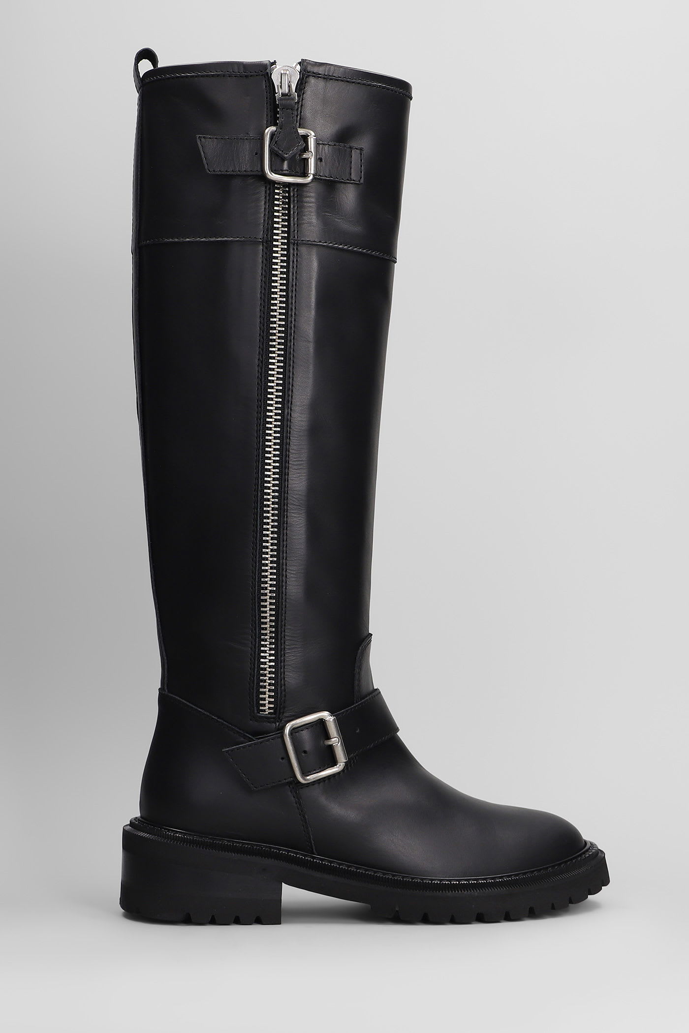 Low Heels Boots In Black Leather