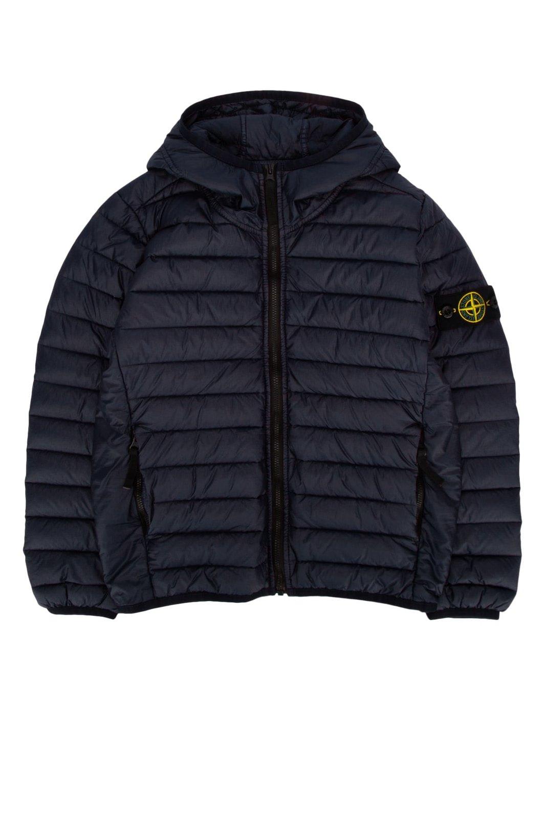 Shop Stone Island Junior Compass-motif Zipped Padded Jacket In Navy Blue