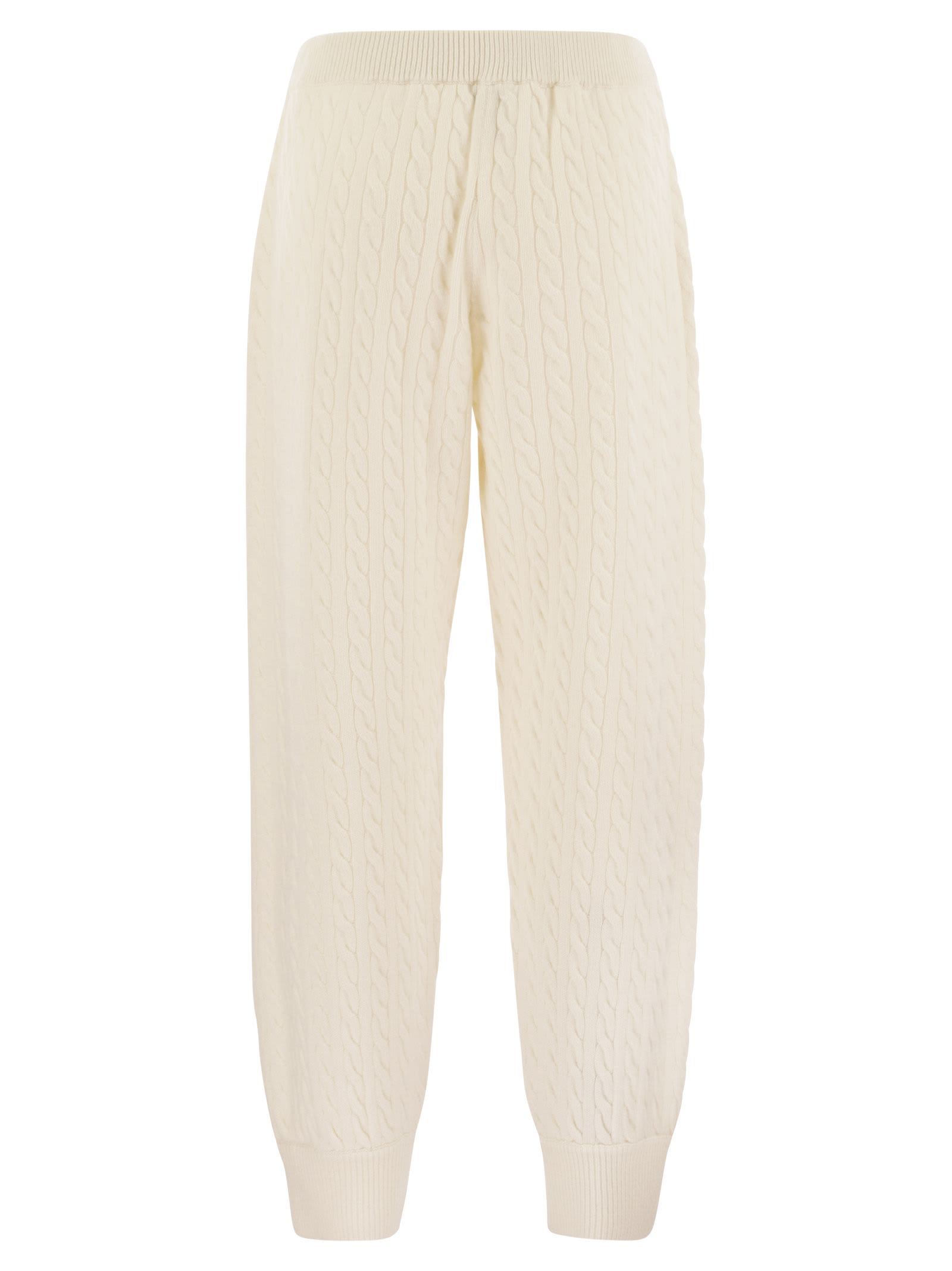 Shop Brunello Cucinelli Cashmere Cable Knit Trousers In Cream