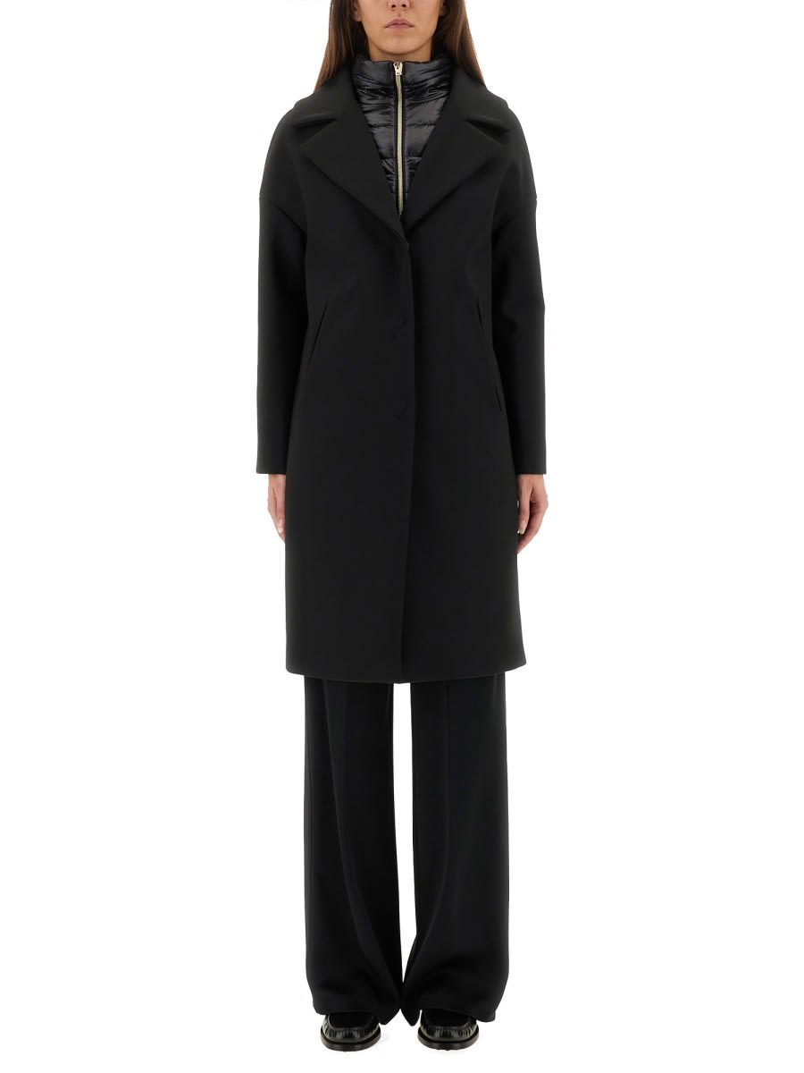 Herno Double-breasted Wool Coat Technical Bib In Black