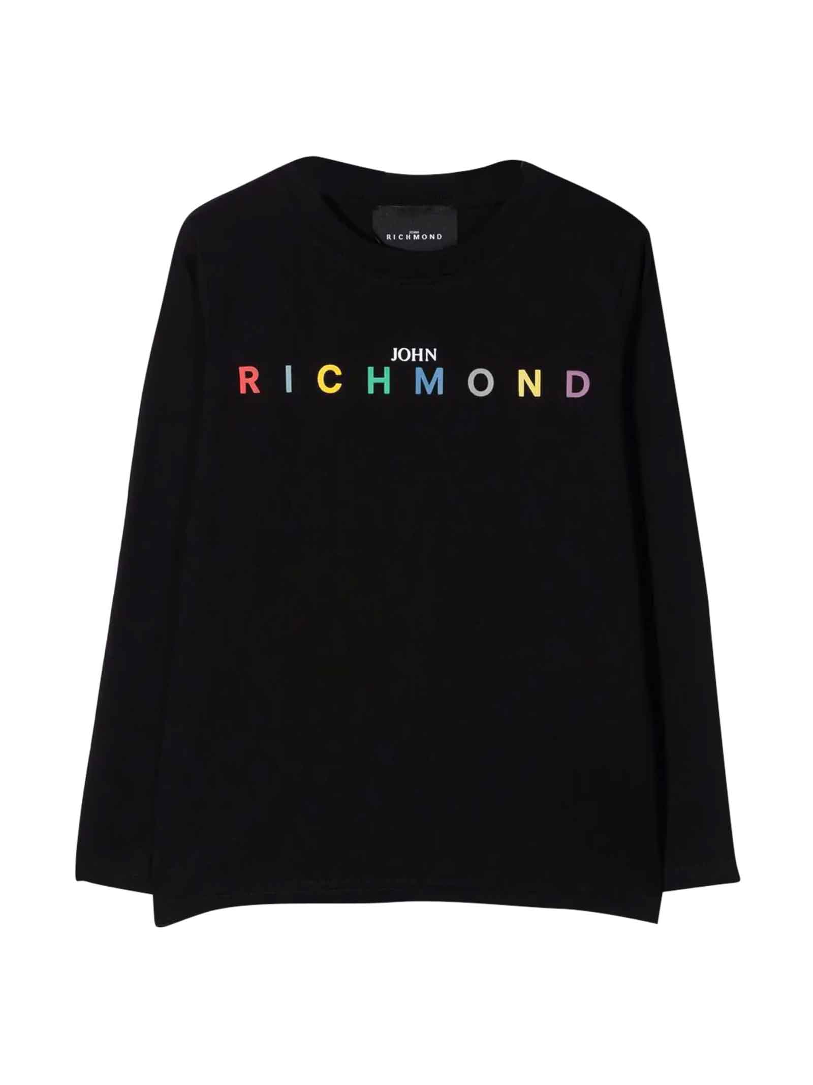 John Richmond Black T-shirt With Multicolor Print