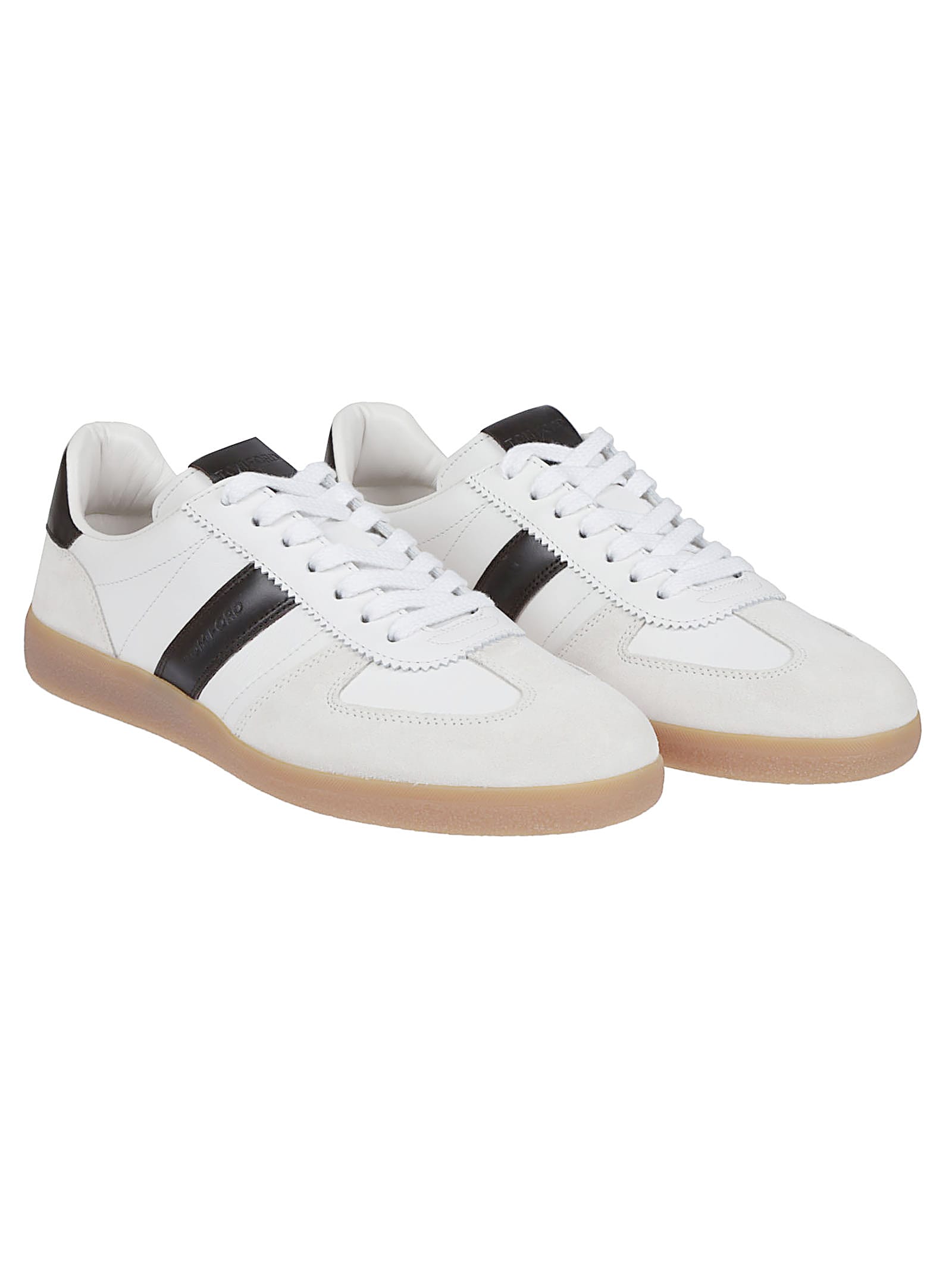 Tom Ford Archer White Low Top Sneakers With Logo Lettering On Tongue And Heel And Contrasting Heel In Leather In Multi