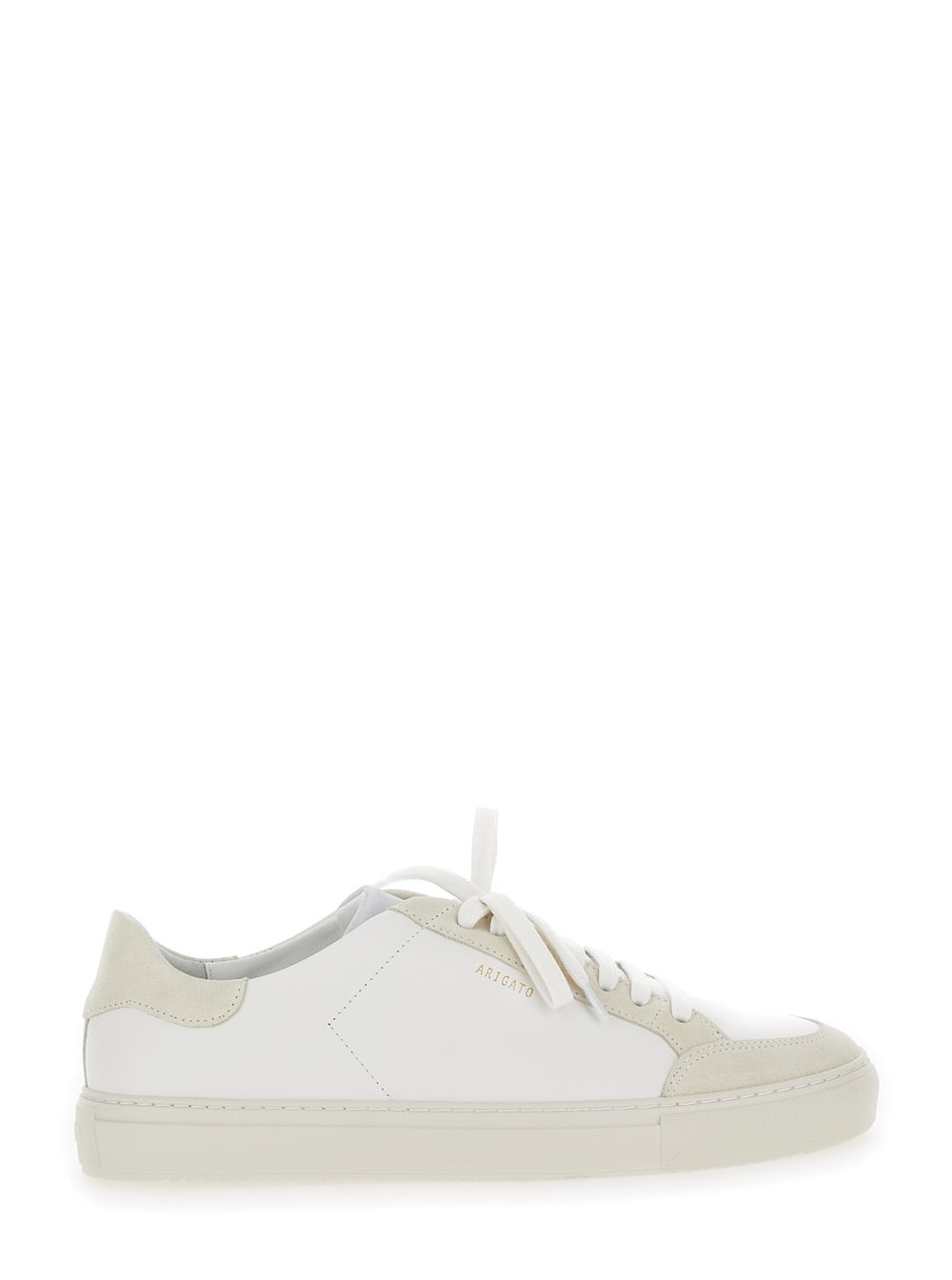 Shop Axel Arigato Clean 90 Triple White Low Top Sneakers With Laminated Logo In Leather And Suede Man