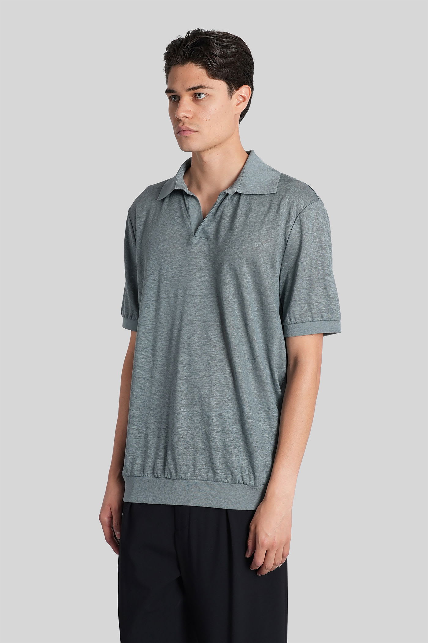 Giorgio Armani Polo In Green Linen In Gray