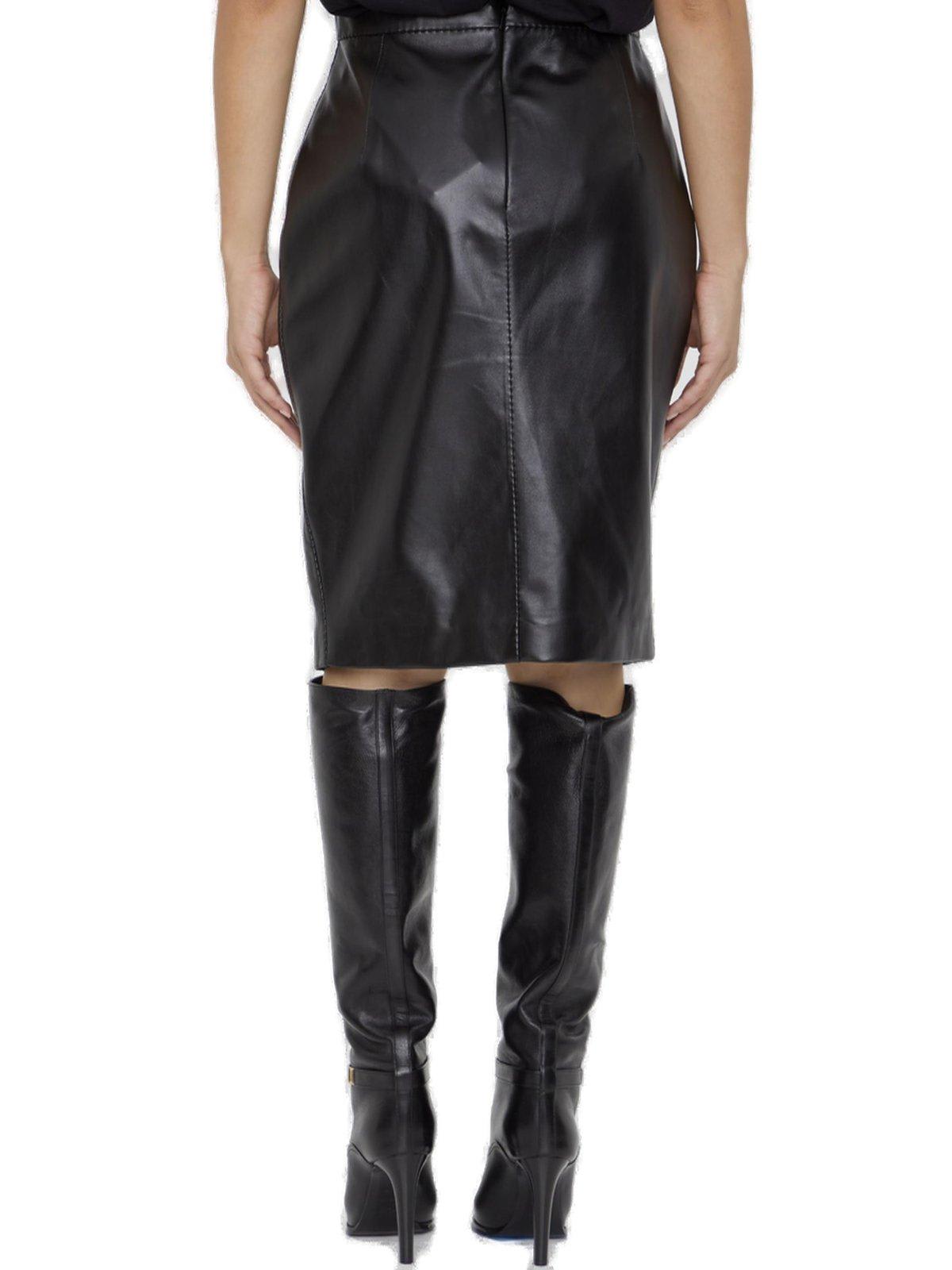 Shop Saint Laurent Slim Fit Midi Skirt In Black
