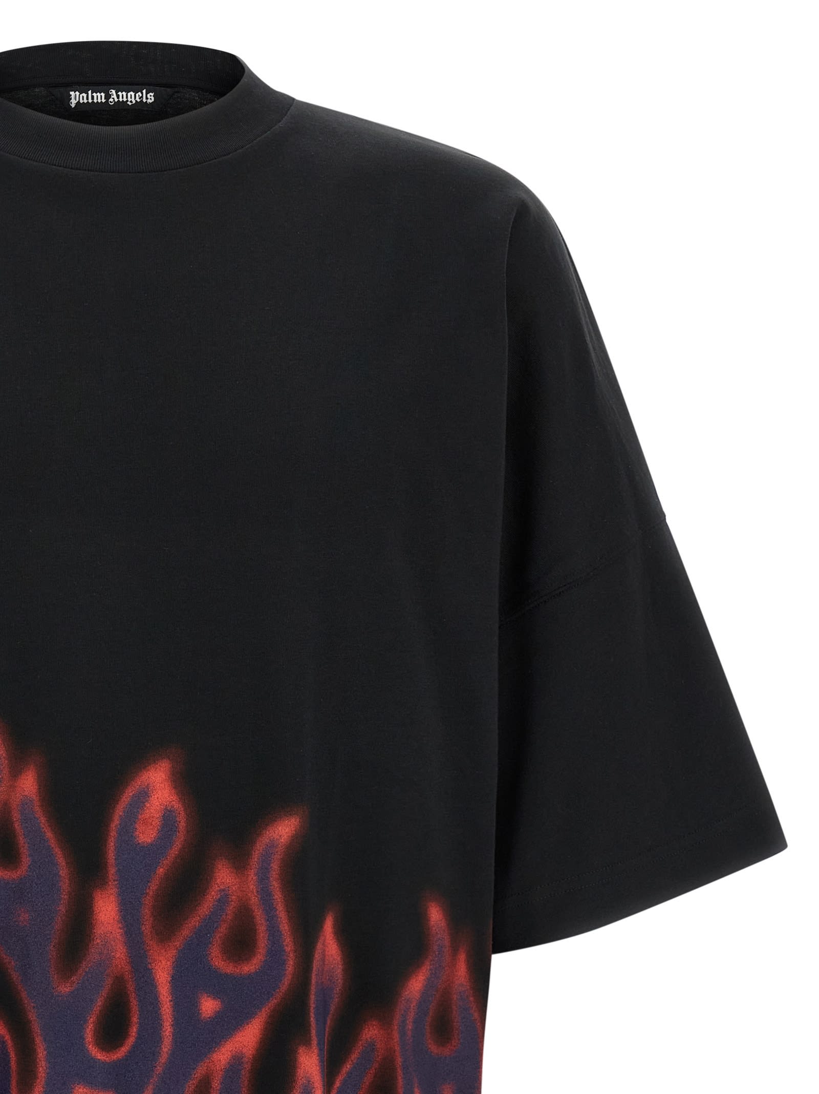 Palm Angels Flames Over T-shirt In Black