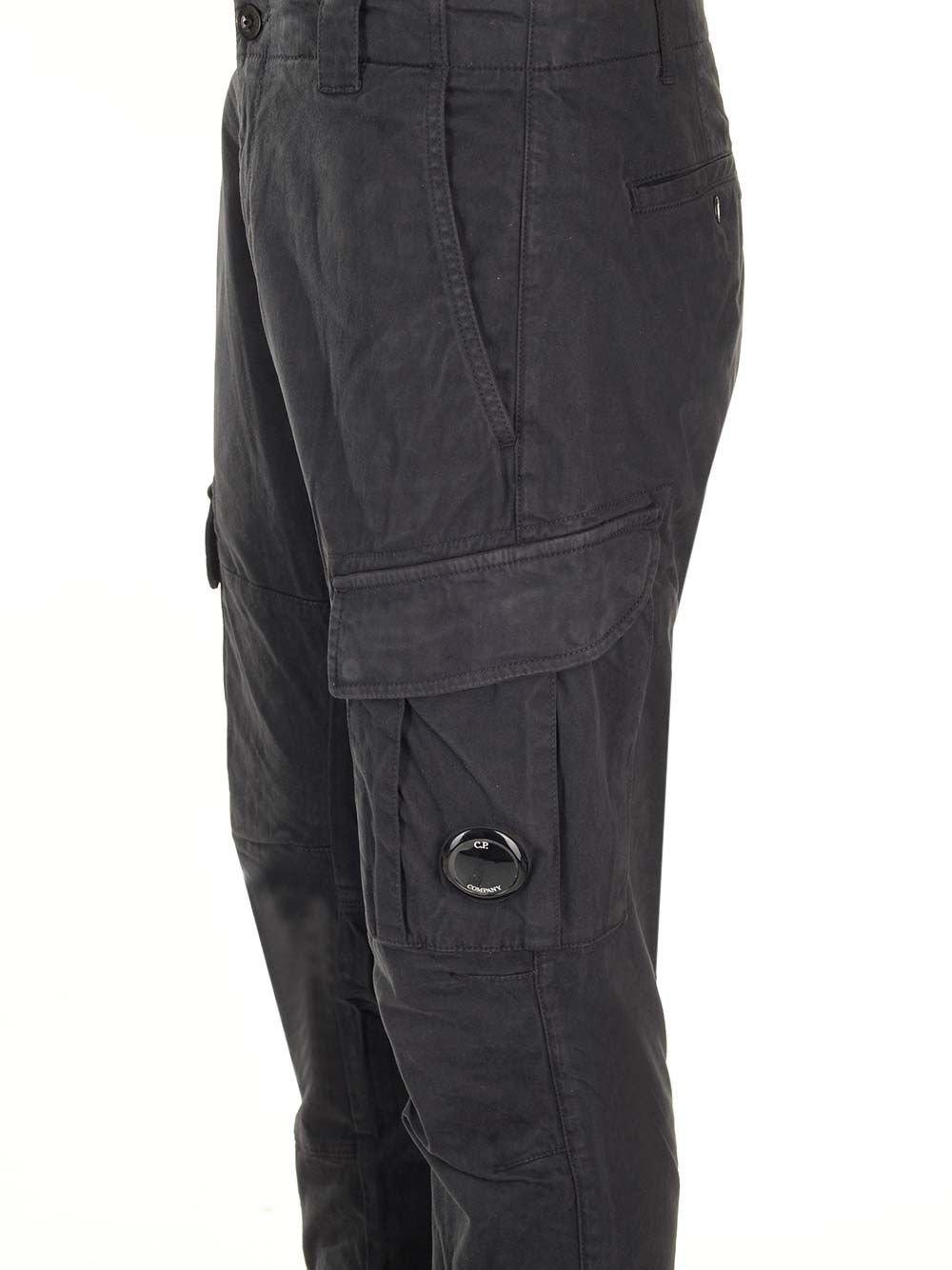 Shop C.p. Company Lens-detailed Tapered-leg Cargo Pants In Nero