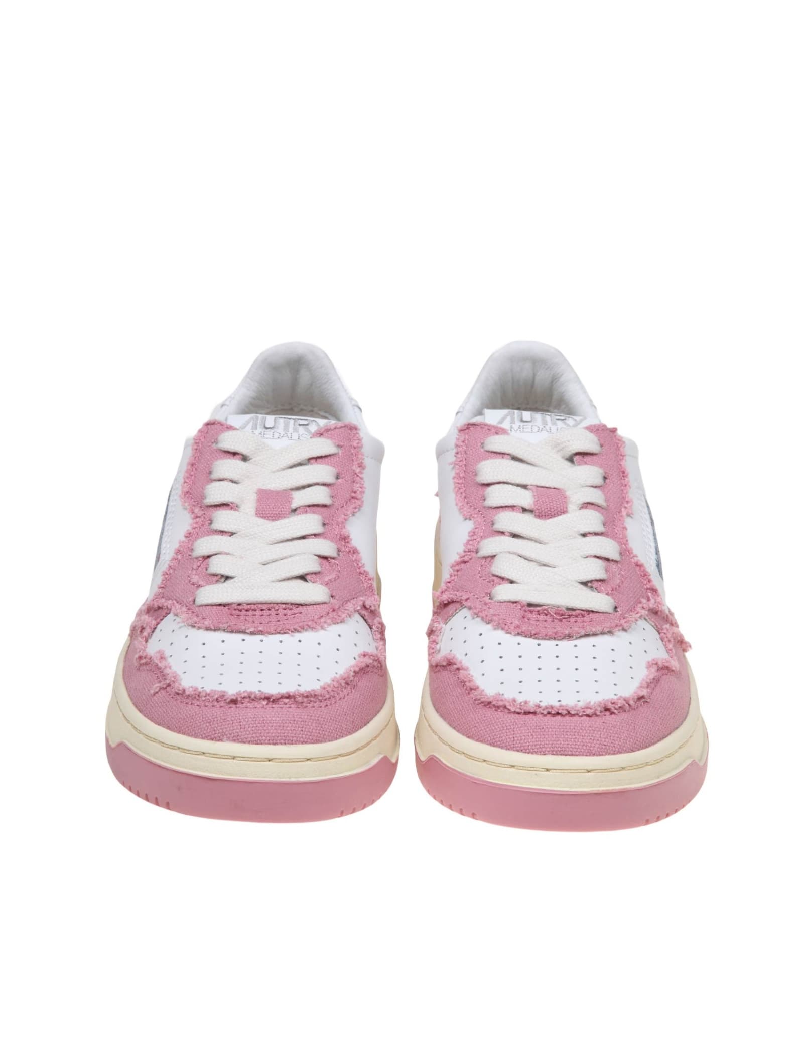 Shop Autry Sneakers In White And Pink Leather And Canvas In White/lilac