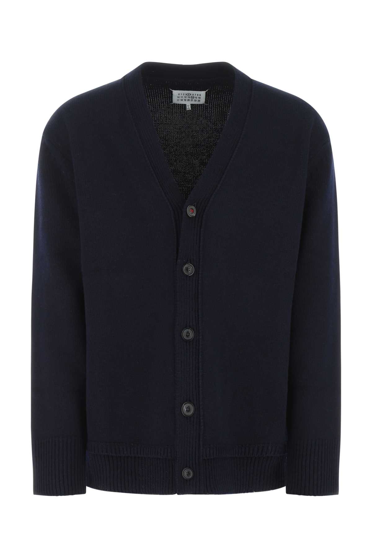 Shop Maison Margiela Blue Wool Blend Oversize Cardigan In 511f