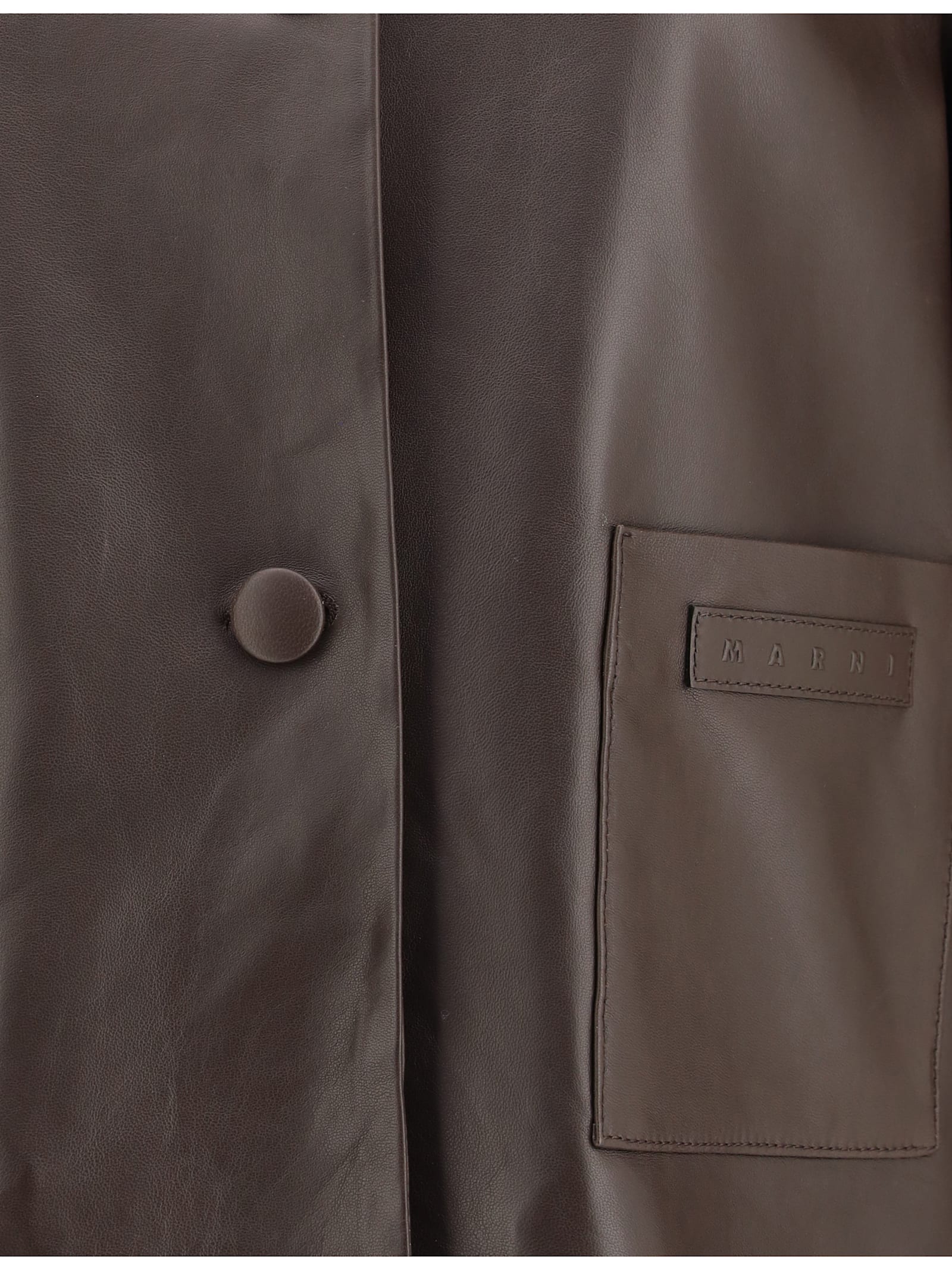 Marni Leather Jacket With A Shearling Collar In Brown