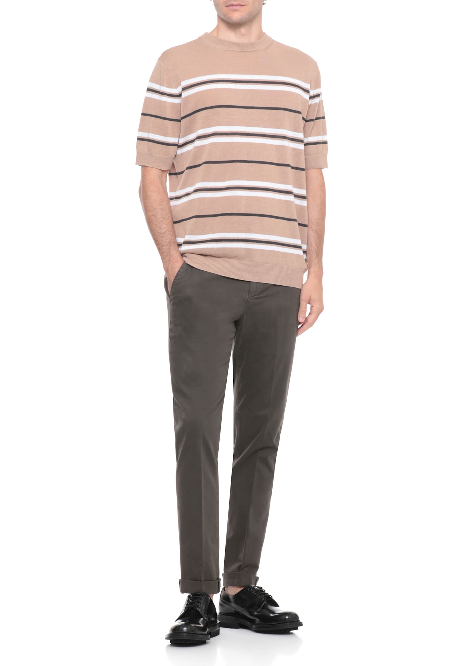 Dondup Straight Leg Trousers Cuffed Hem In Brown