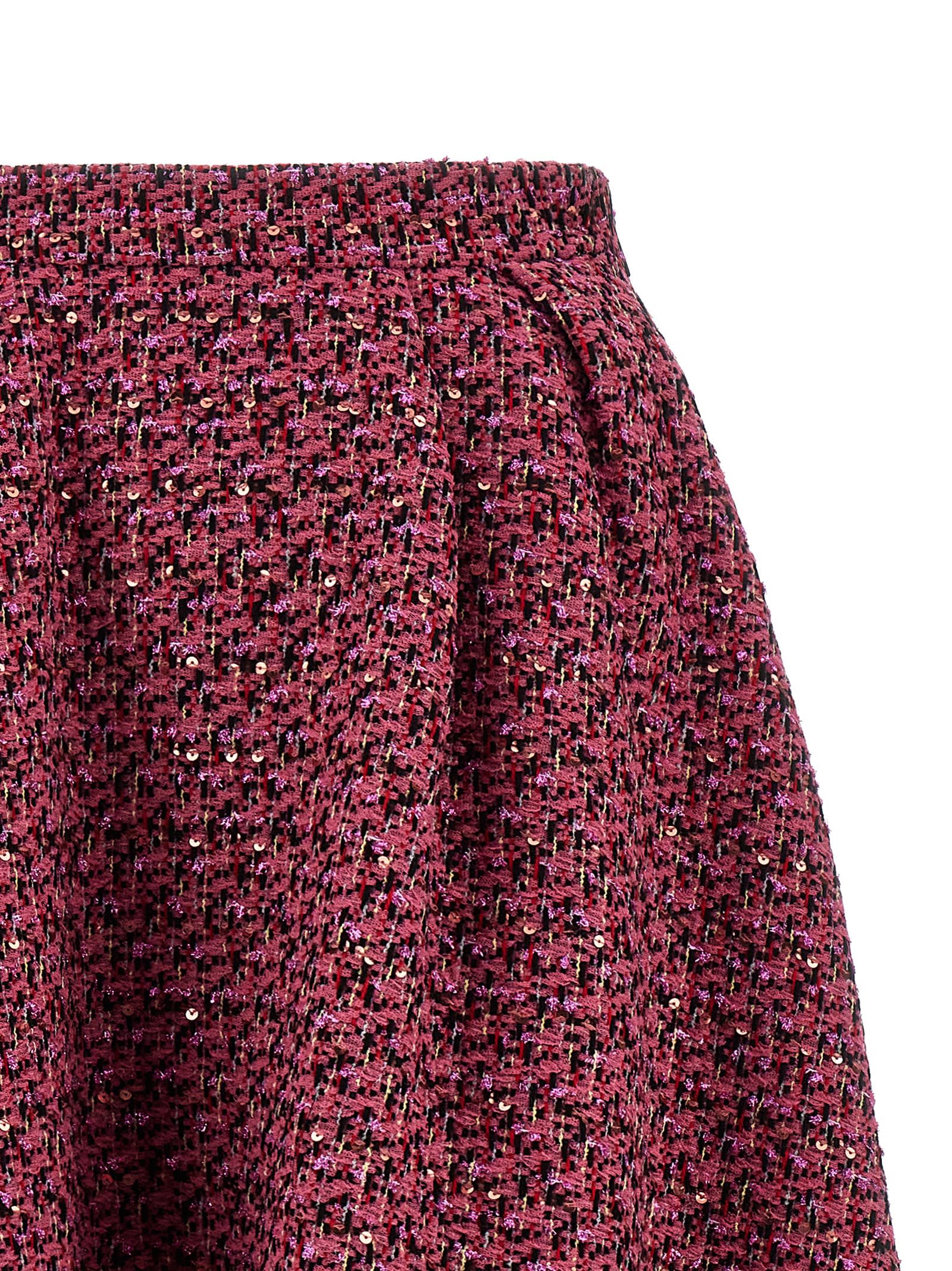 Alessandra Rich Wool-blend Tweed Embellished Midi Skirt In Purple