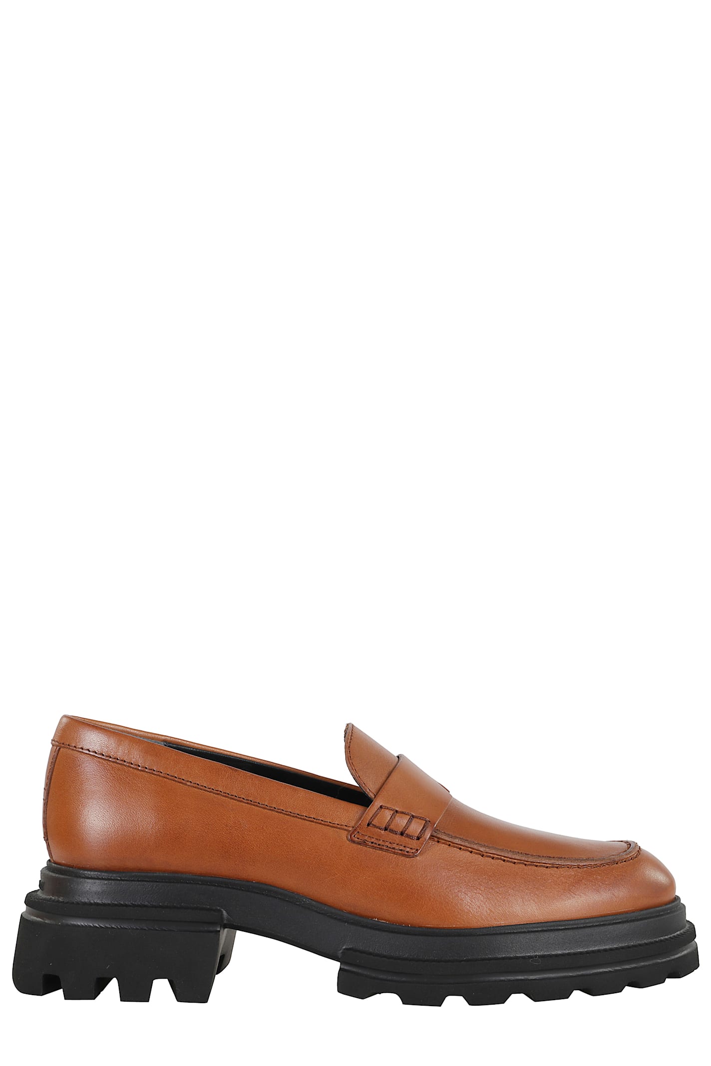 Hogan Round Toe Brown Leather Moccasin With Soft Insole And Eva Sole In Brown