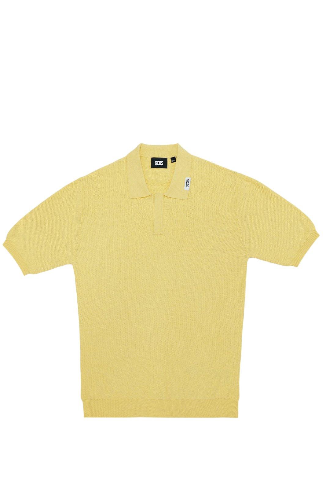 Shop Gcds Short-sleeved Fine-knitted Polo Shirt In Yellow