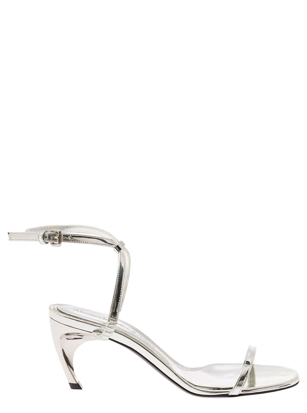 Silver Sandals With Armadillo Heel In Metallic Leather Woman