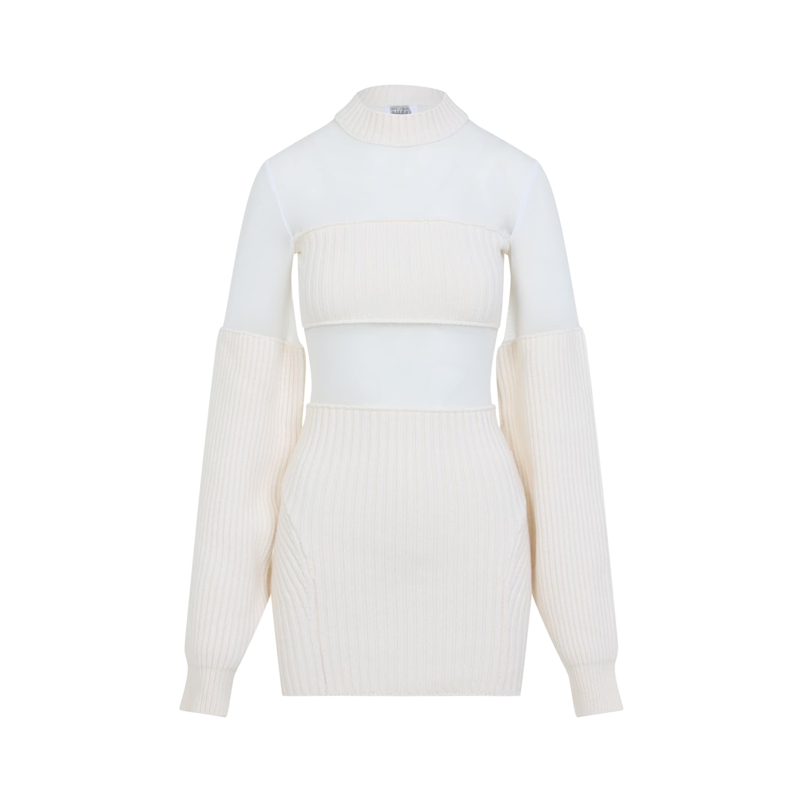 Jean Paul Gaultier Wool Short Dress With Mesh Details Women In White