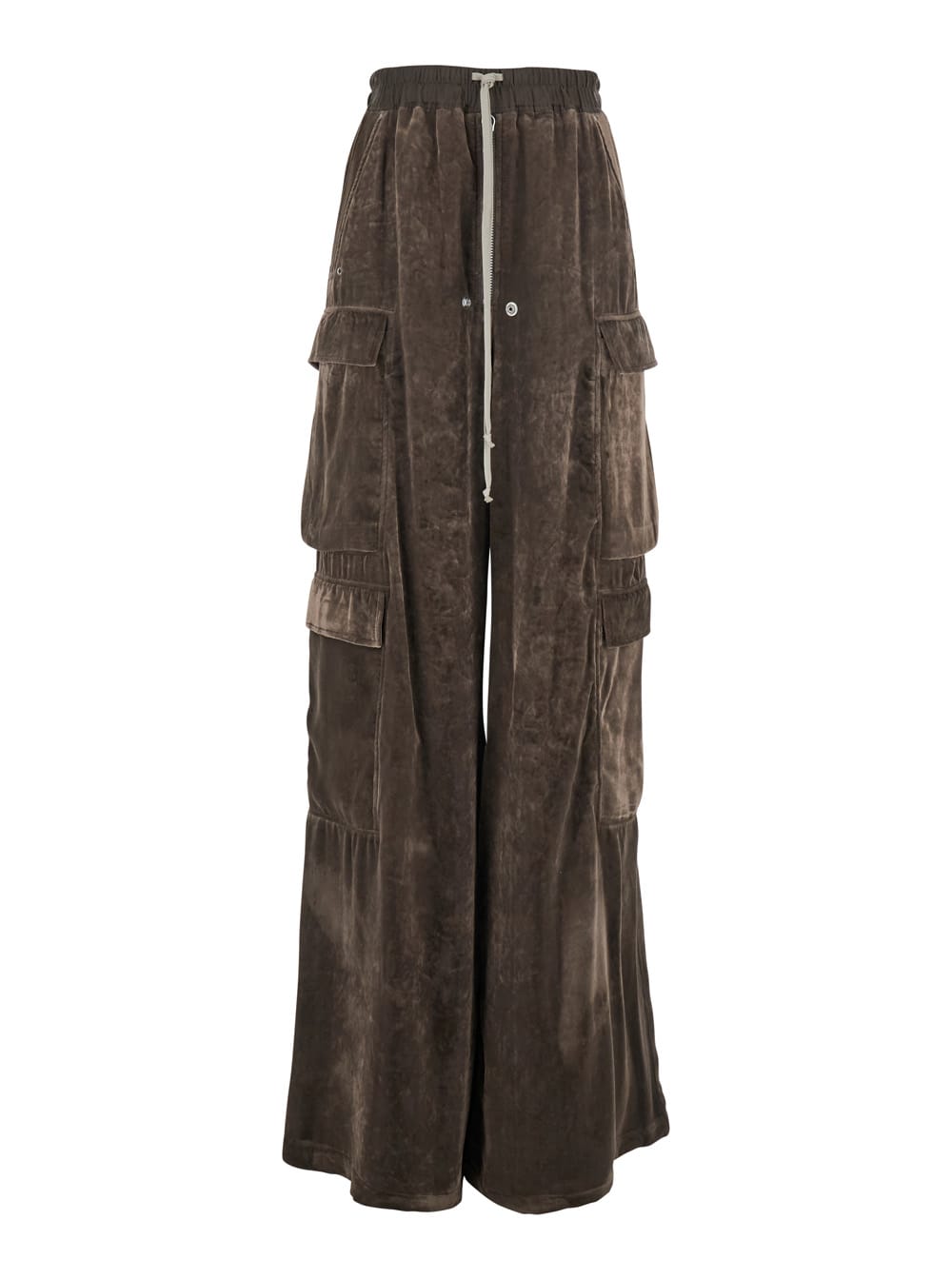Rick Owens Cargo Belas Brown Cargo Pants With Drawstring Waist And Cargo Pockets In Velvet Woman In Brown