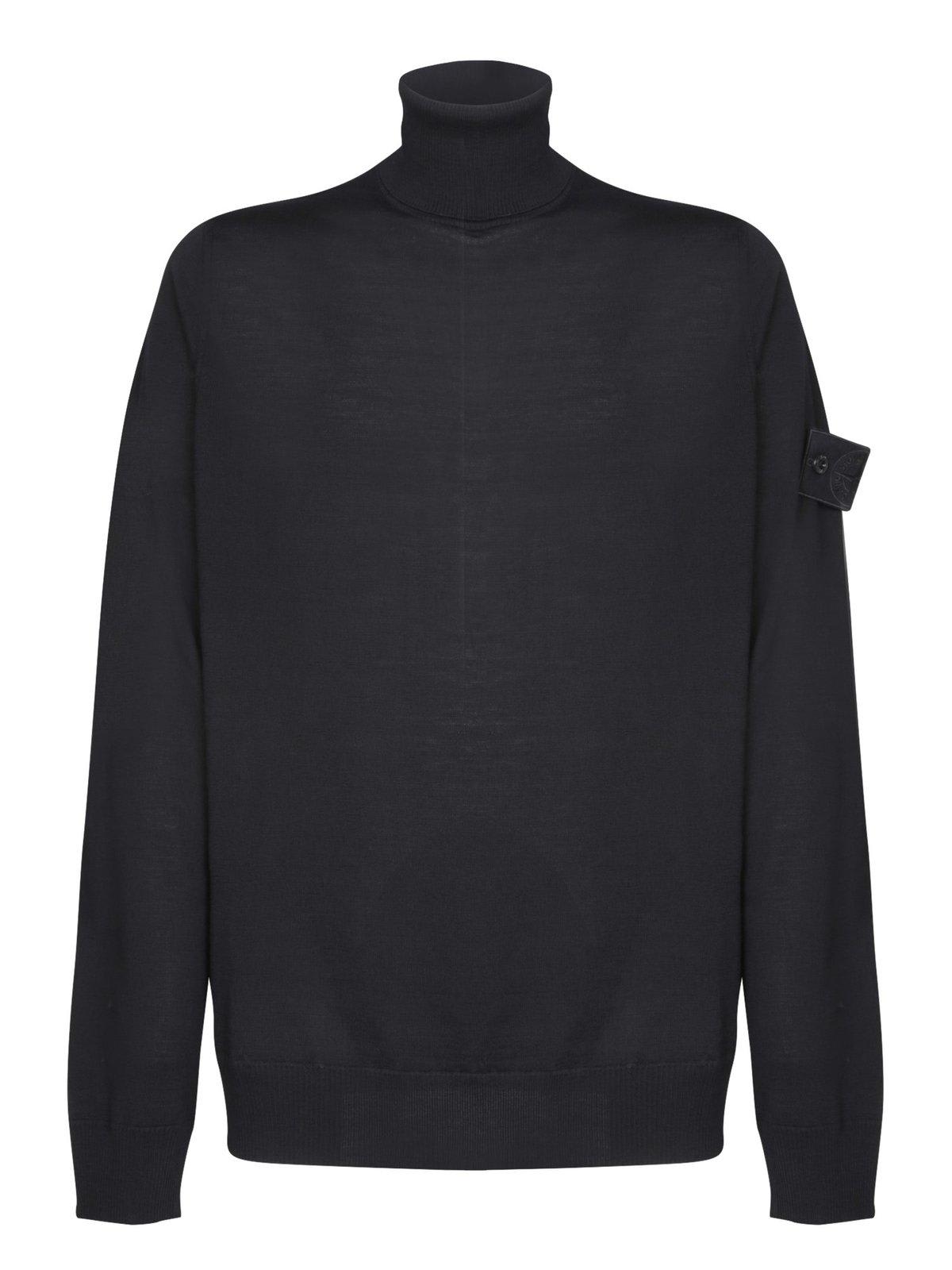 Shop Stone Island Logo Patch Roll Neck Jumper In Black