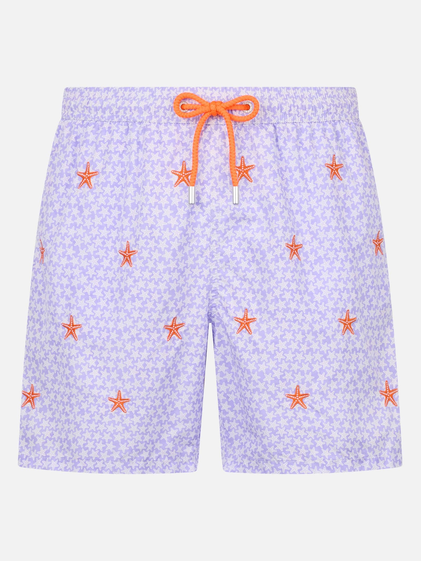 Mc2 Saint Barth Man Lightweight Fabric Swim-shorts Lighting With Seastars Embroidery In Pink