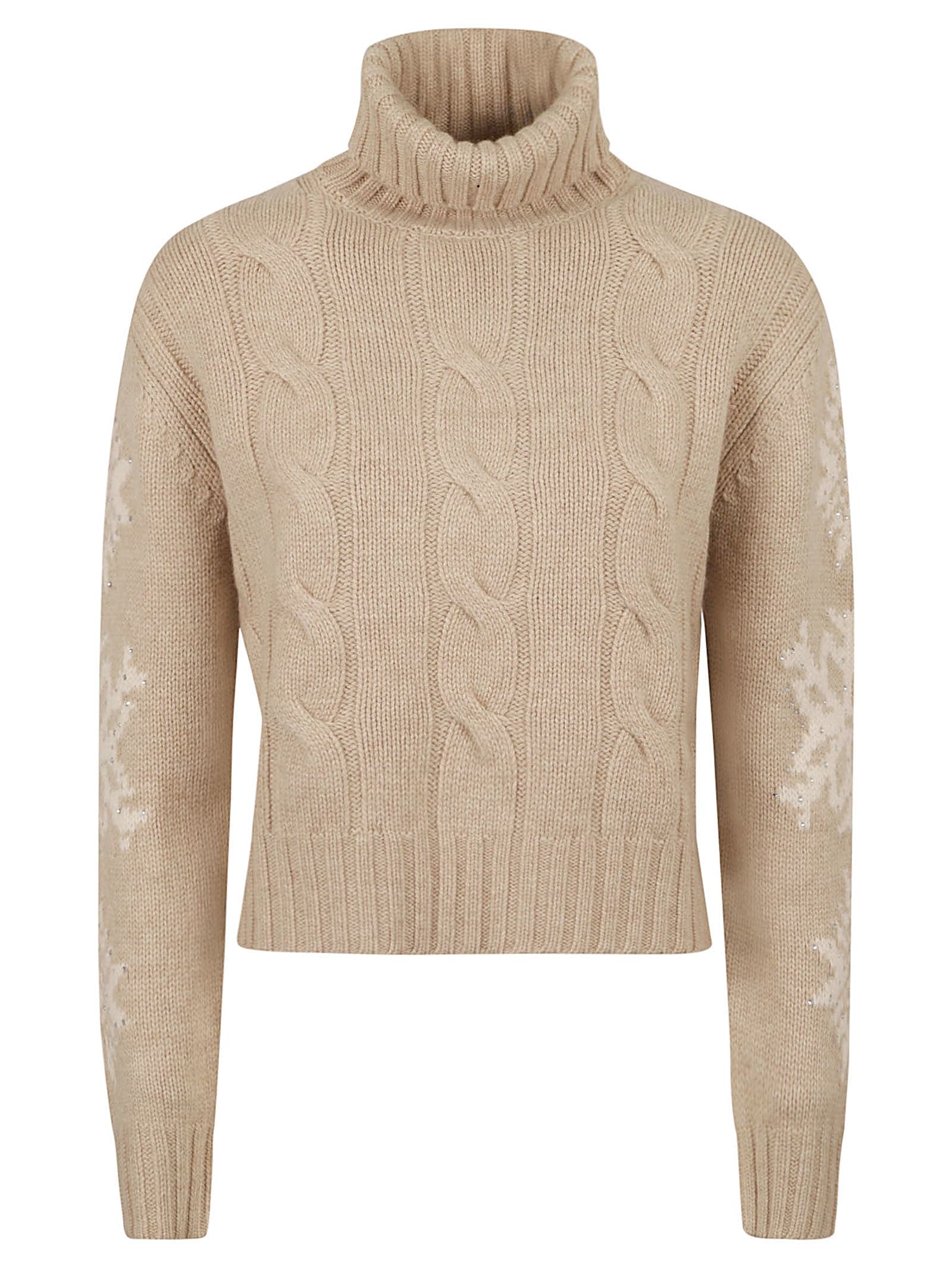 Shop Mc2 Saint Barth Rollneck Snowflake Embroidered Pullover  In Beige