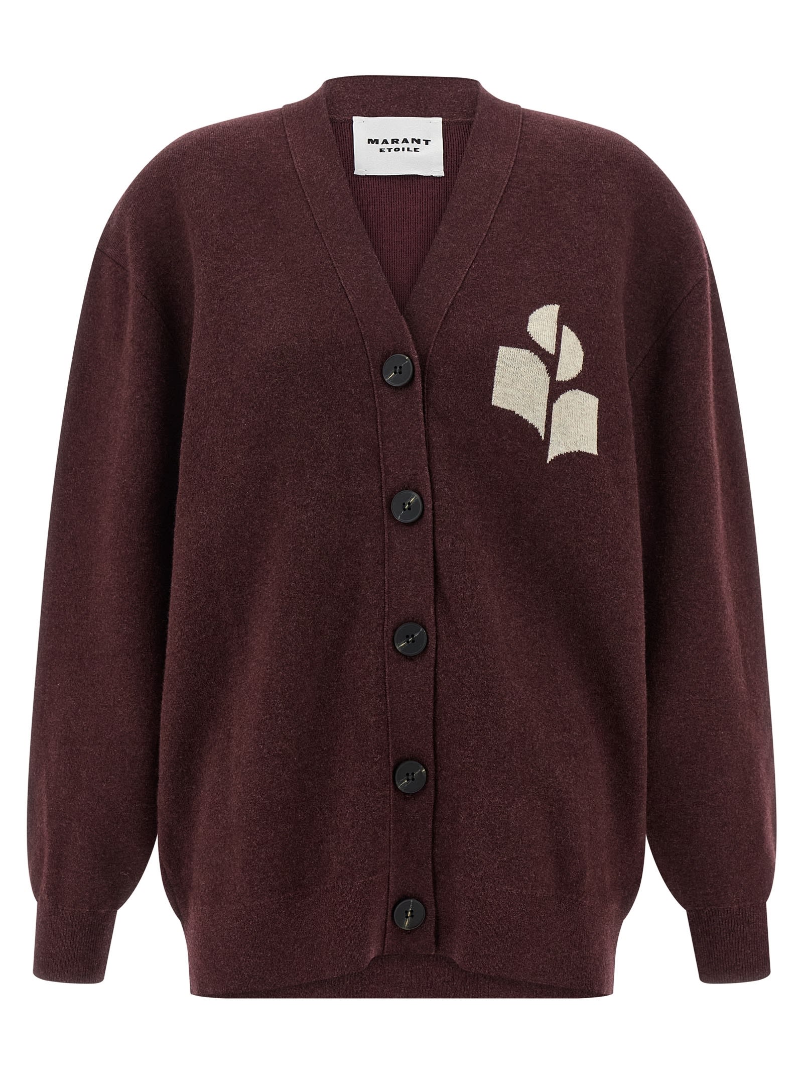 Isabel Marant Étoile V-neck Burgundy Cardigan With Center Button Closure In Animal Print