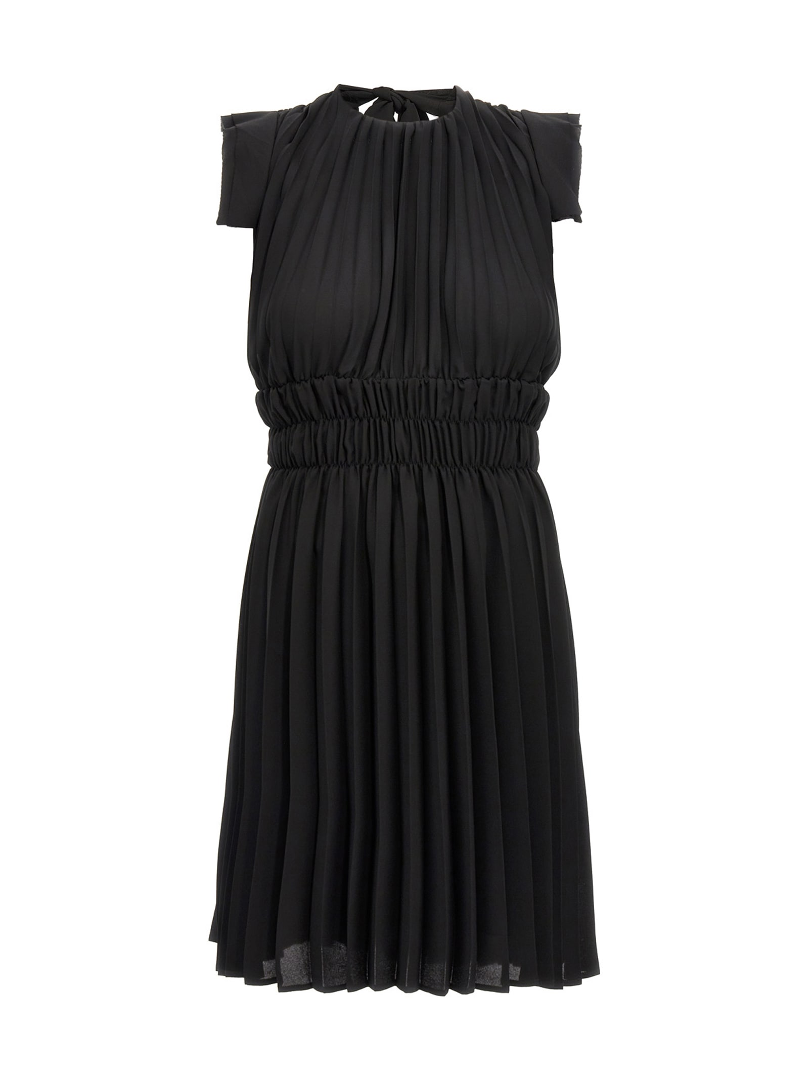 Shop Liu •jo Pleated Georgette Dress In Black