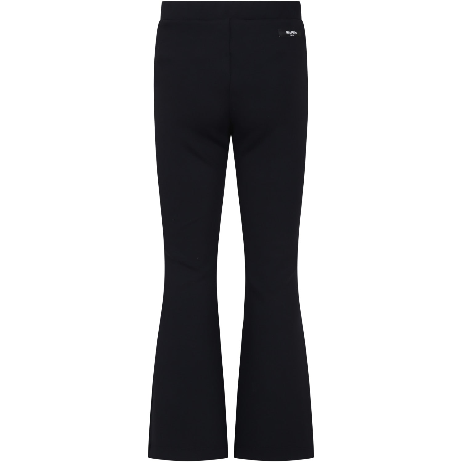 Balmain Black Casual Trousers For Girl With Logo In Black