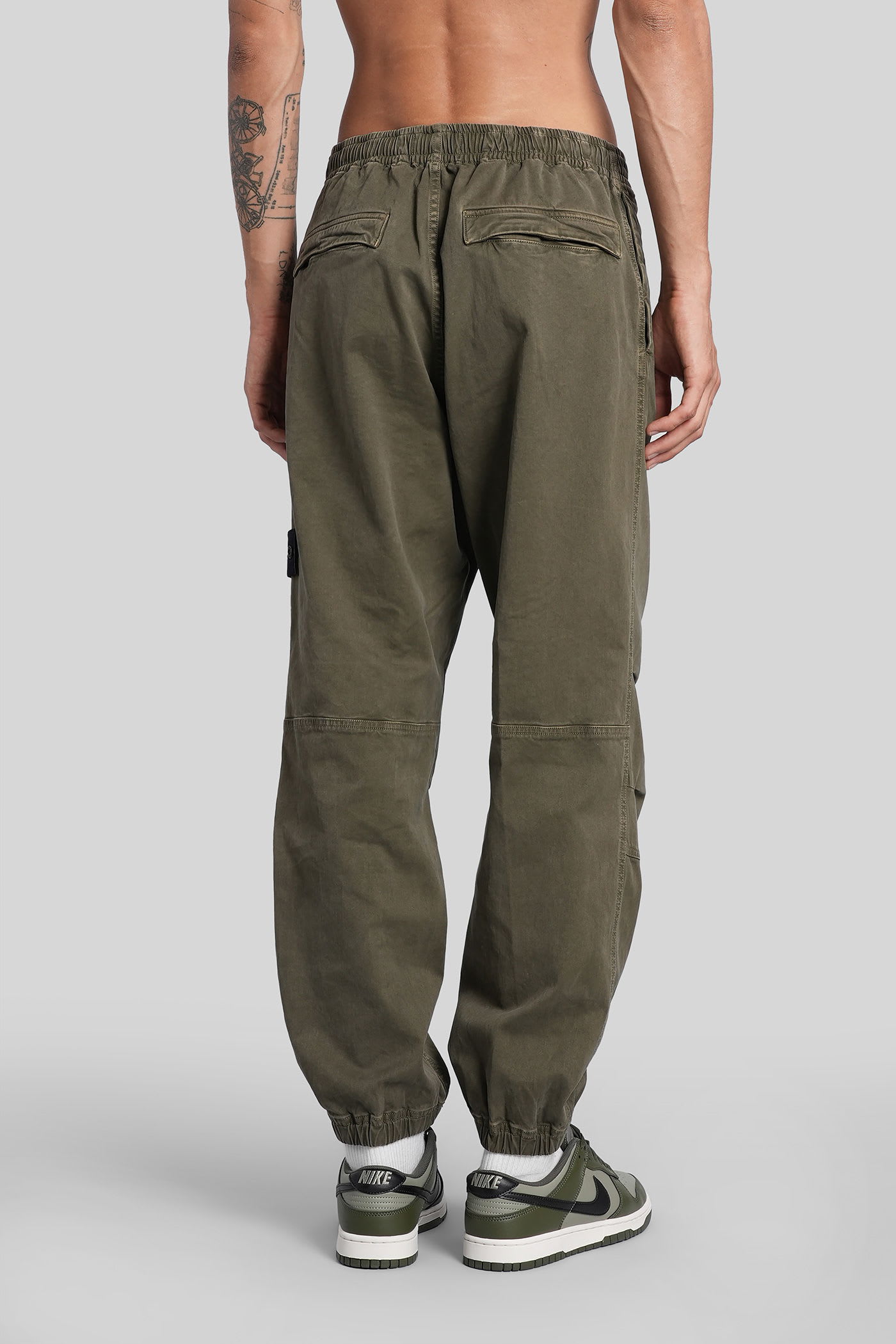 Stone Island Pants In Green Cotton In White