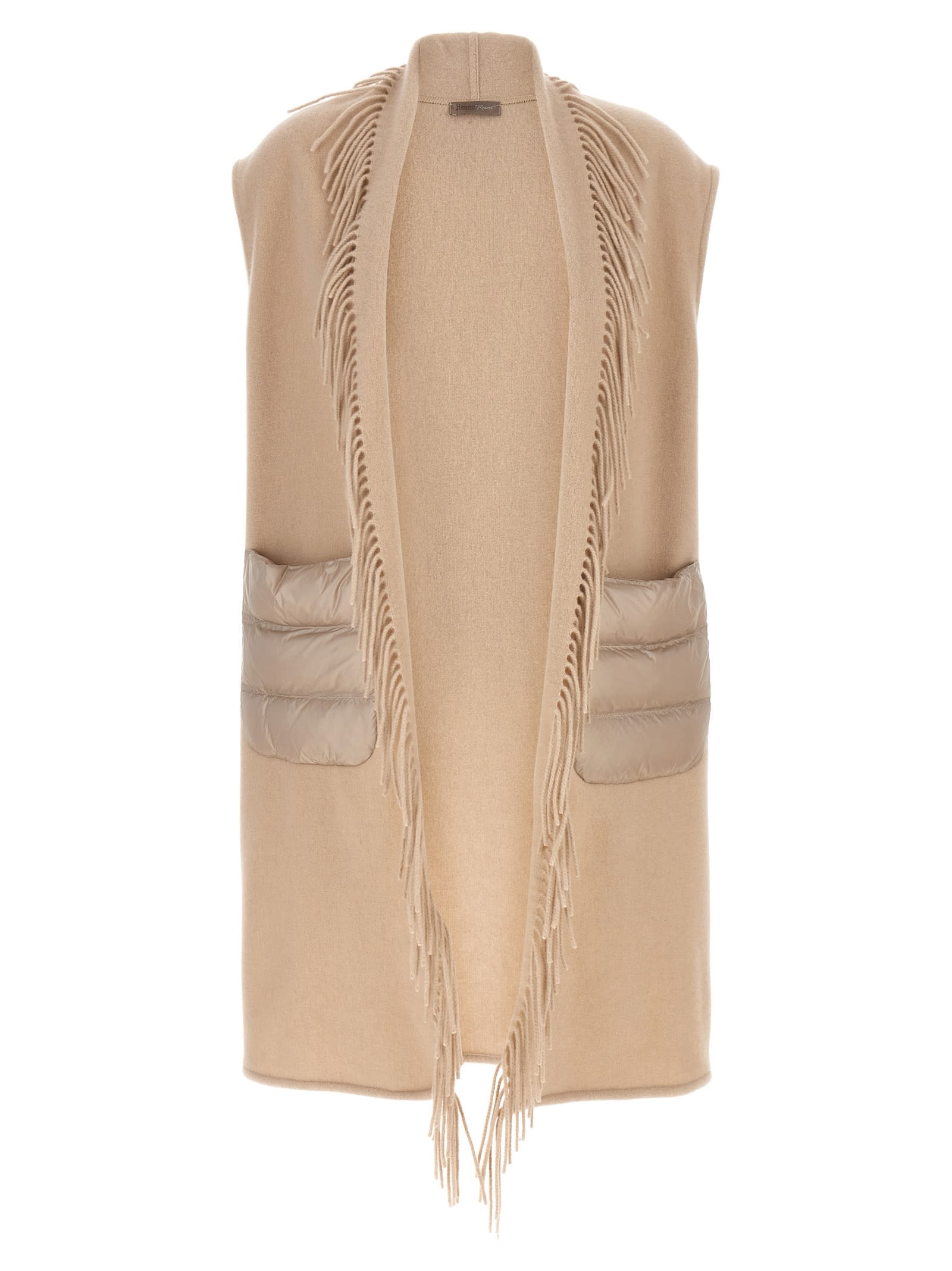 Shop Herno Fringed Vest In Beige