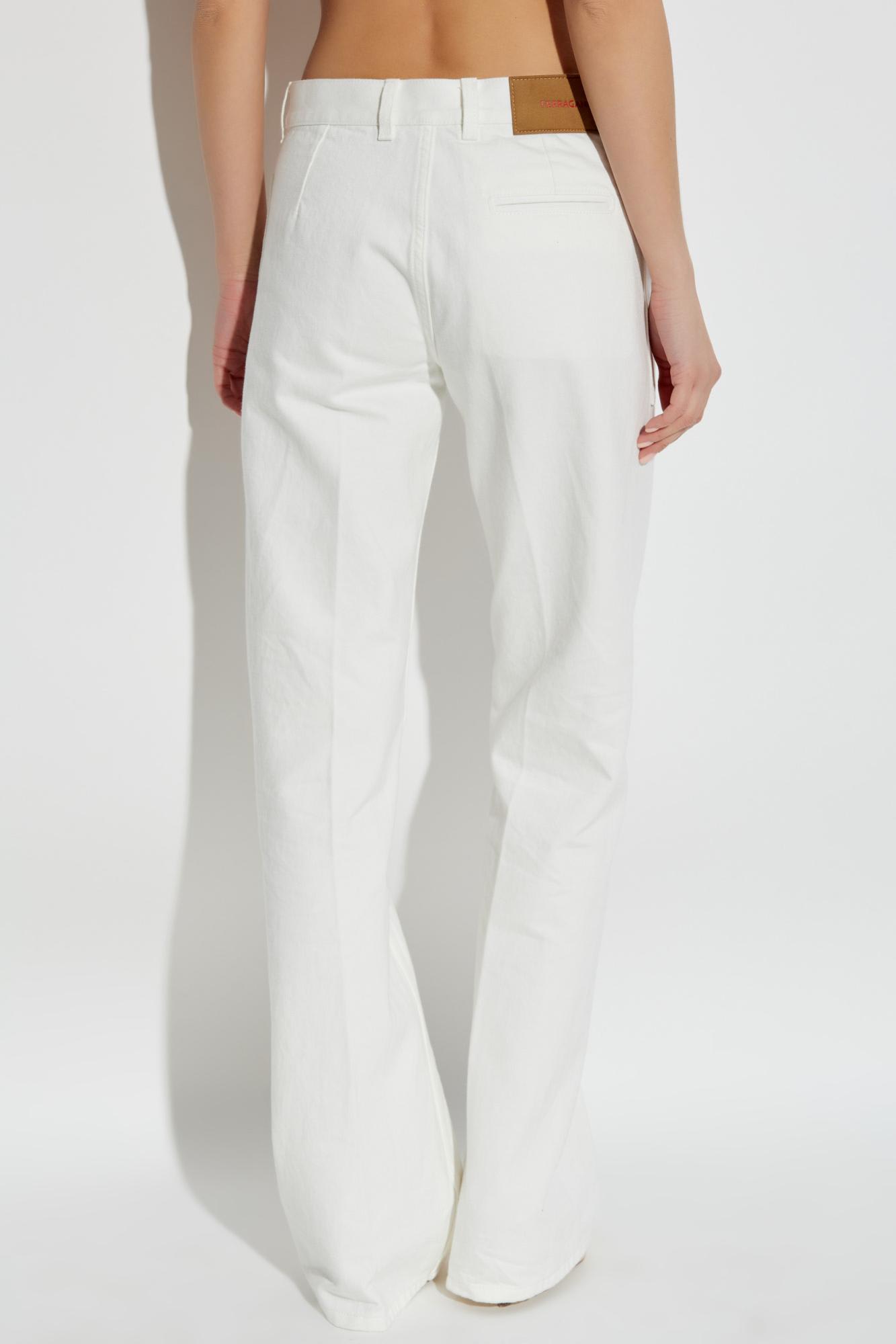 Ferragamo Straight Jeans With Back And Front Pockets In White