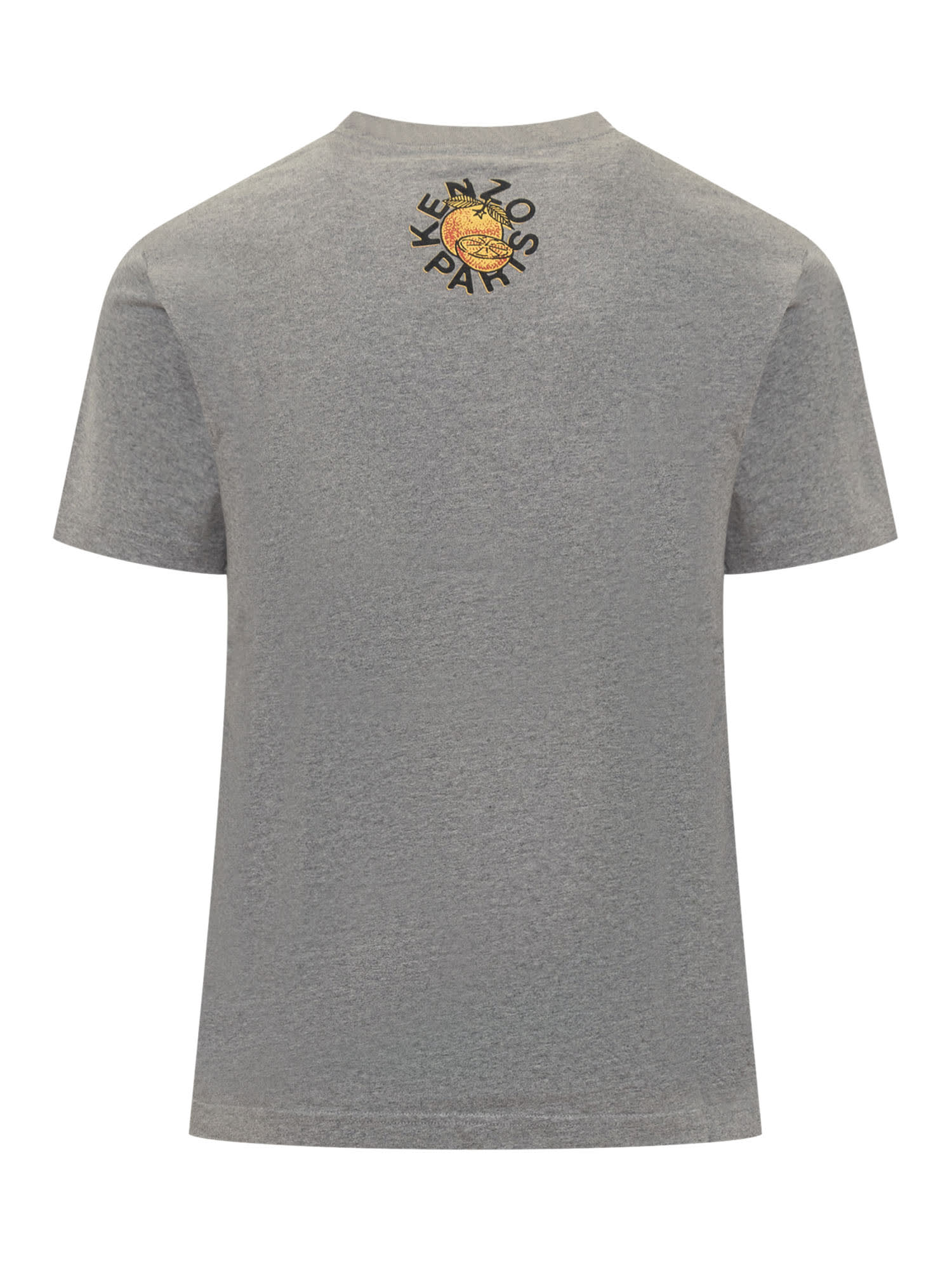 Shop Kenzo T-shirt With Orange Print In Pearl Grey