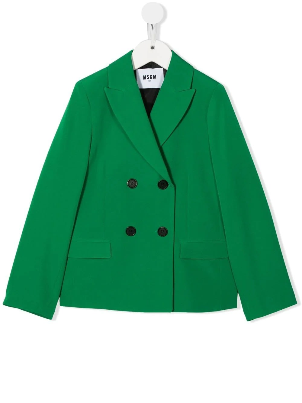 MSGM KIDS GREEN DOUBLE-BREASTED BLAZER WITH LOGO PATCH