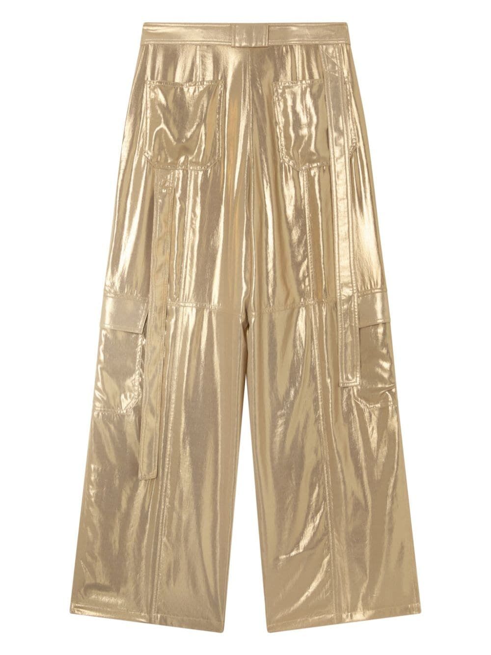 Shop Pinko Pelaggi Georgette Trousers In Beige Gold